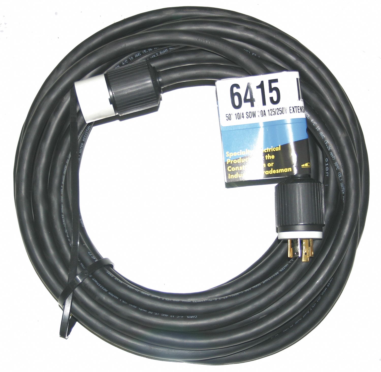 Indoor/Outdoor Extension Cord, 50 ft. Cord Length, 10/4 Gauge/Conductor, 30 Max. Amps