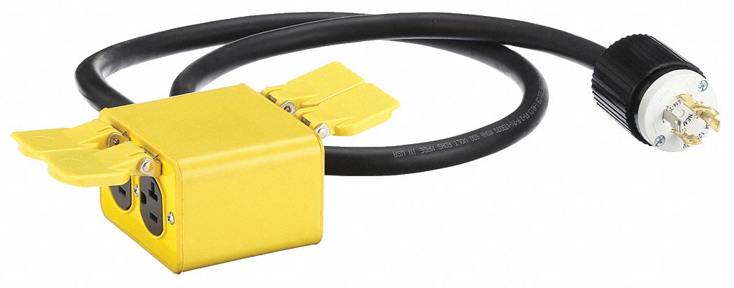 Generator Cord with Pendant Box: 4 ft Cord Lg, 12 AWG Wire Size, 4 Conductors, 120/240V AC