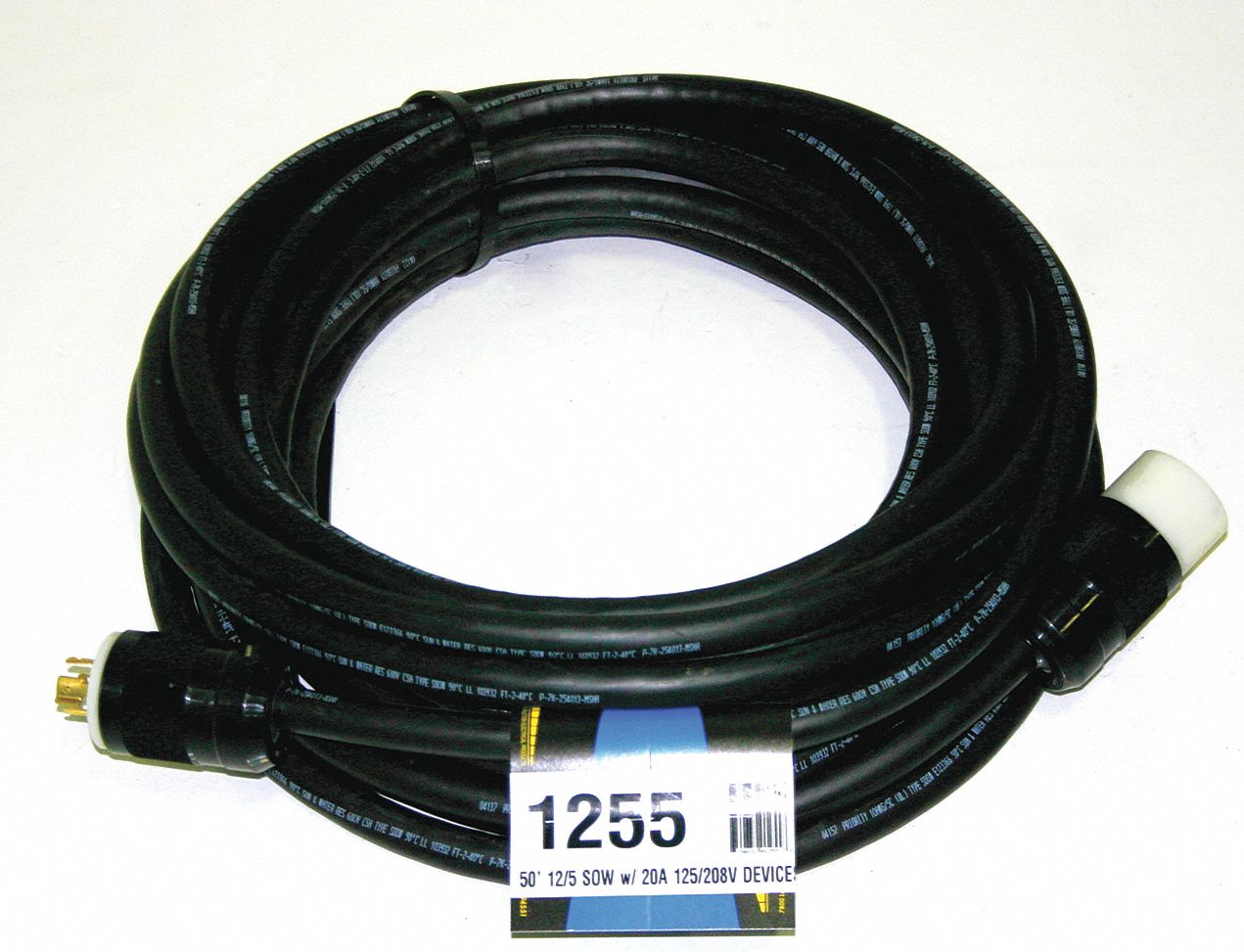 Indoor/Outdoor Extension Cord, 50 ft. Cord Length, 12/5 Gauge/Conductor, 20 Max. Amps