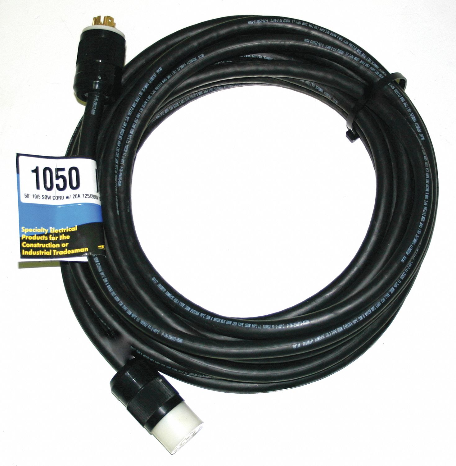 Indoor/Outdoor Extension Cord, 50 ft. Cord Length, 10/5 Gauge/Conductor, 30 Max. Amps