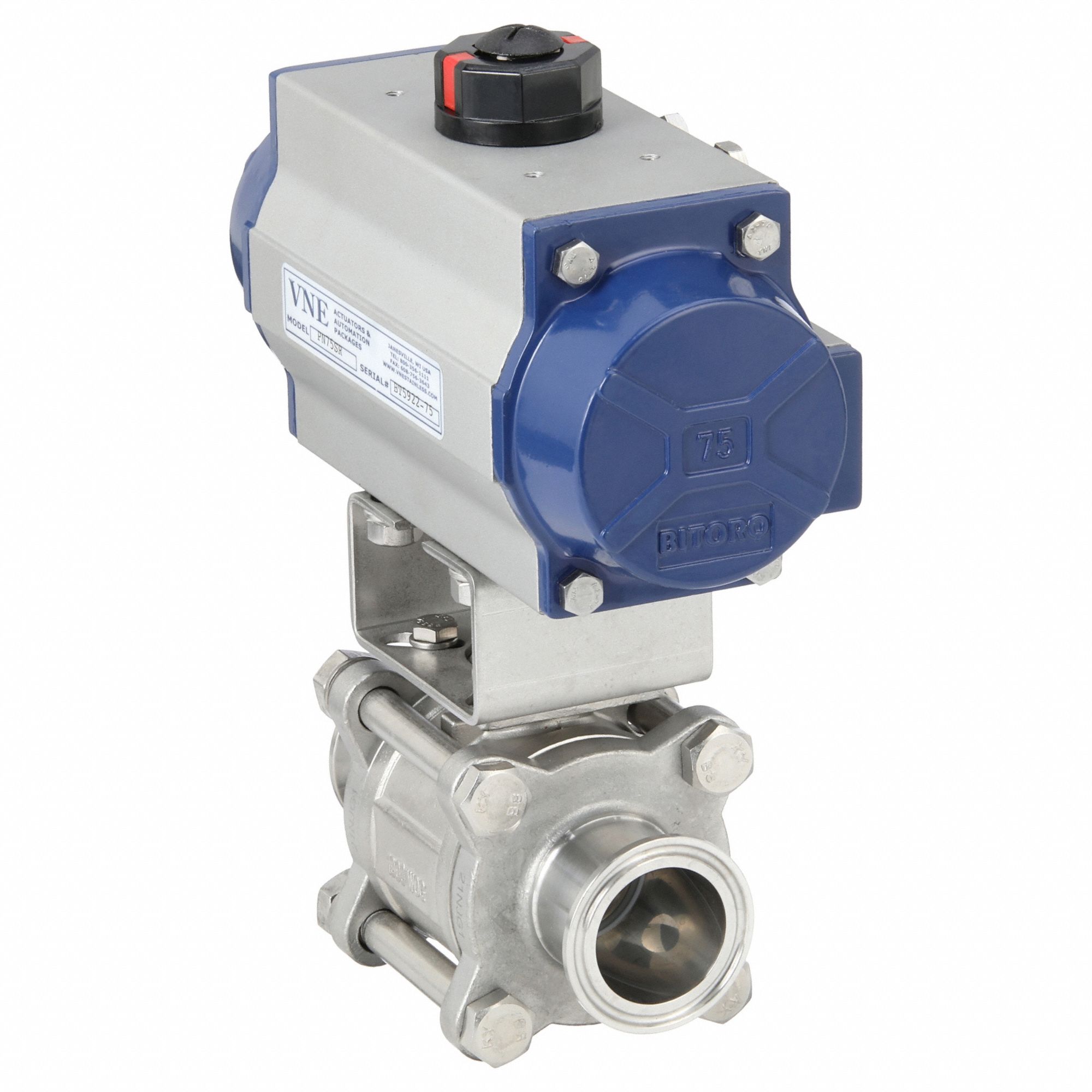Pneumatically Actuated Two-Way Ball Valve: 1 1/2 in, 316 Stainless Steel