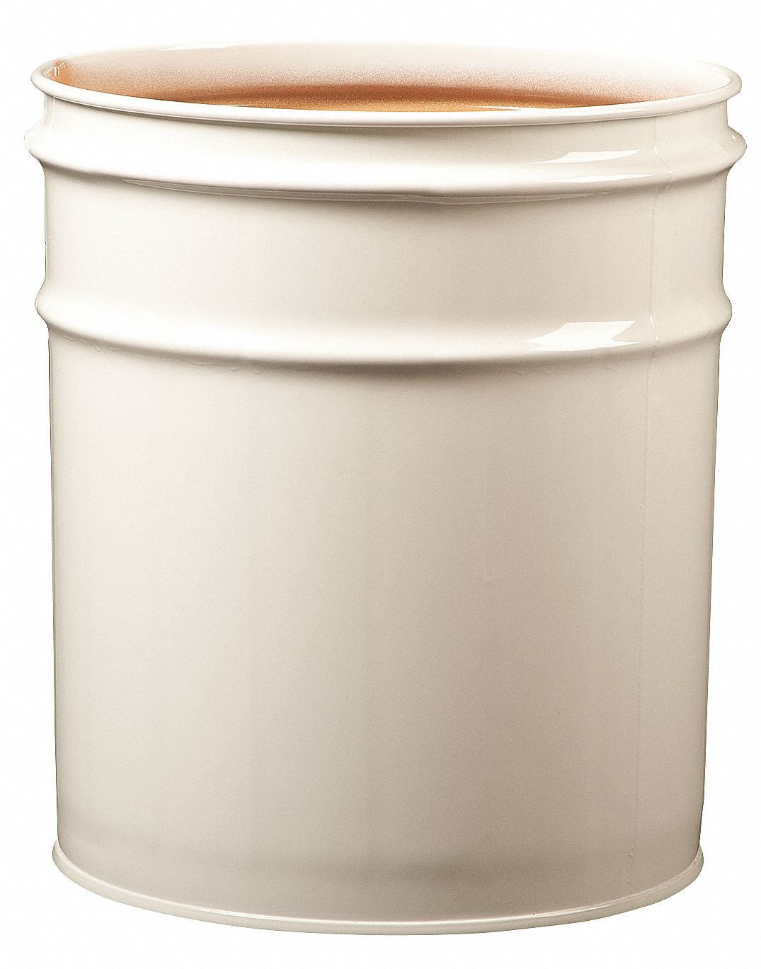 Trash Can: Steel, 4 1/2 gal Container Capacity, Open Top, 11 7/8 in Overall Dia, White