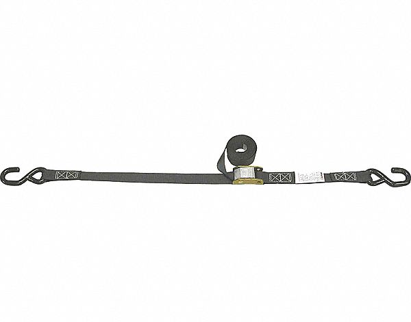 TIE DOWN STRAP, CAM BUCKLE, S-HOOK, GEN PURPOSE, 1 IN W, 330 LB WLL, BLACK, 15 FT L, COATED ENDS
