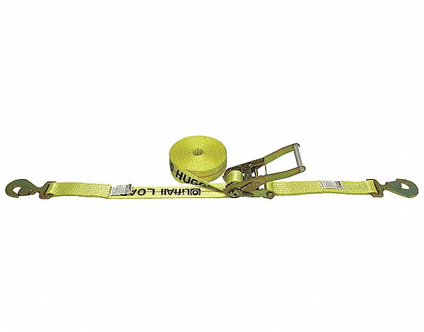 TIE DOWN STRAP, RATCHET, SNAP-HOOK, GEN PURPOSE, 2 IN W, 3,300 LB WLL, YELLOW, 27 FT L