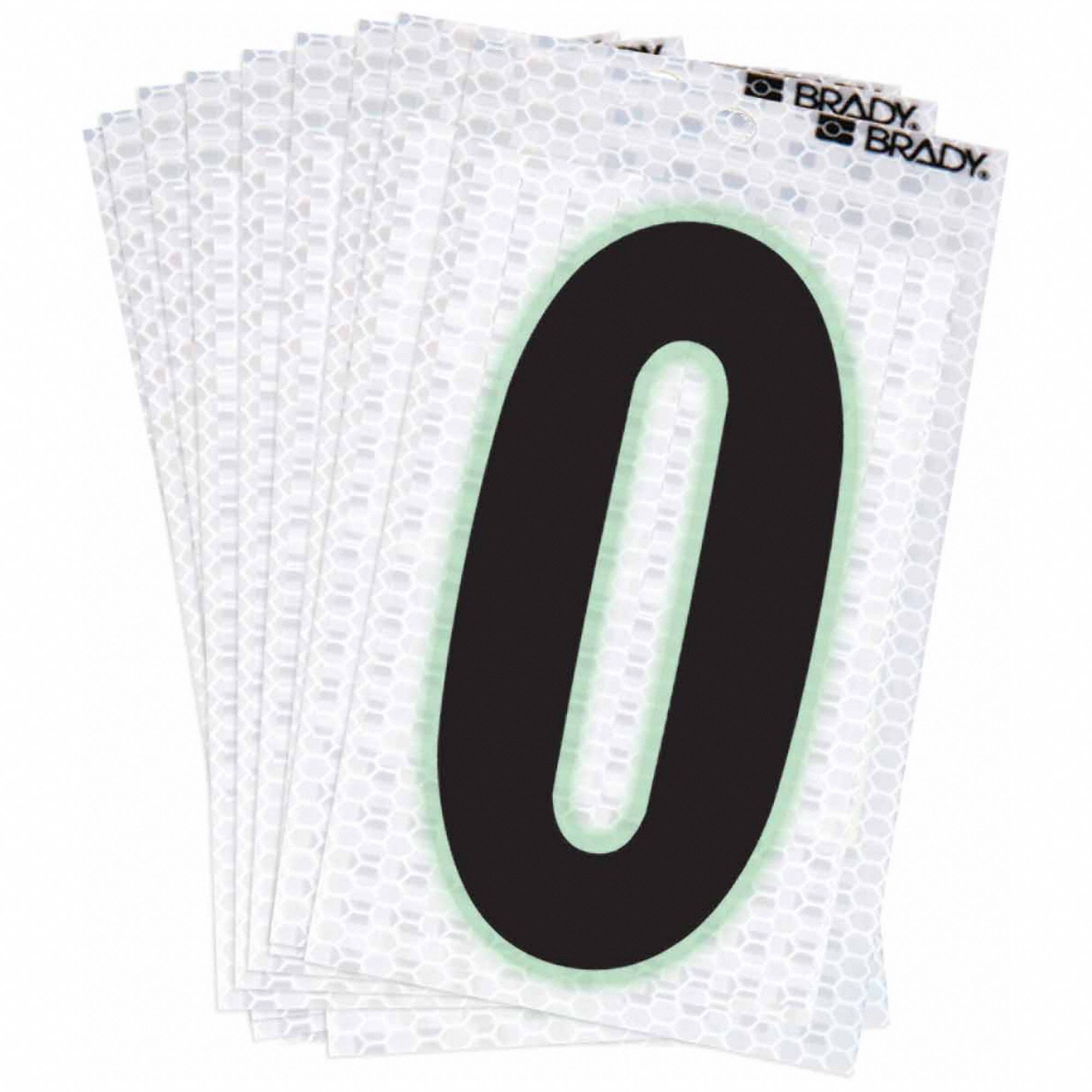 Number Label: 2 in Character Ht, Indoor/Outdoor, High Intensity Prismatic Retroreflective, 0, 10 PK