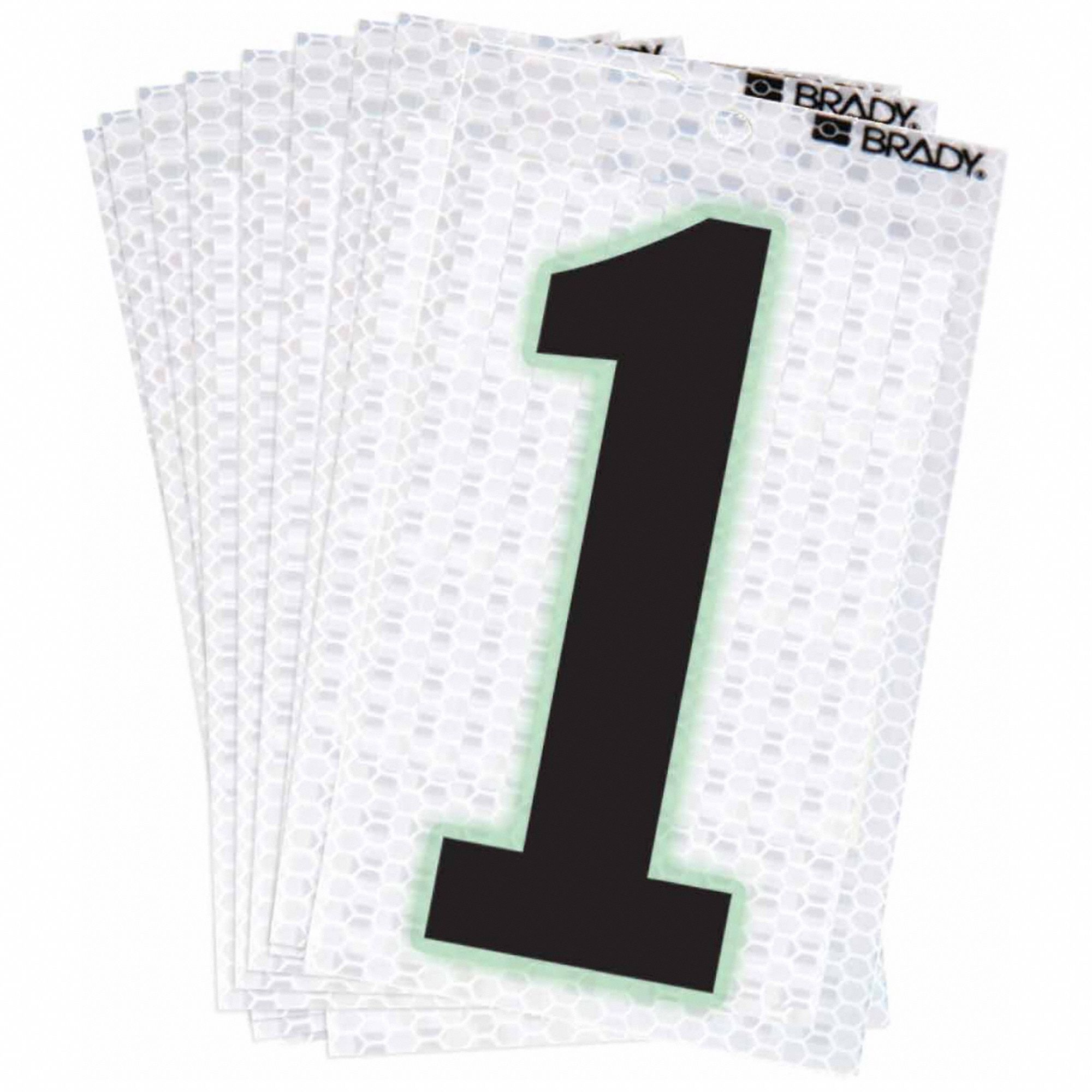 Number Label: 2 in Character Ht, Indoor/Outdoor, High Intensity Prismatic Retroreflective, 1, 10 PK