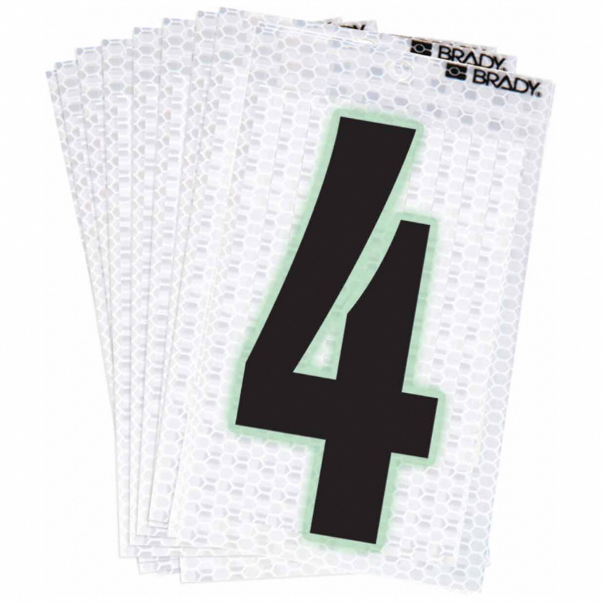 Number Label: 2 in Character Ht, Indoor/Outdoor, High Intensity Prismatic Retroreflective, 4, 10 PK