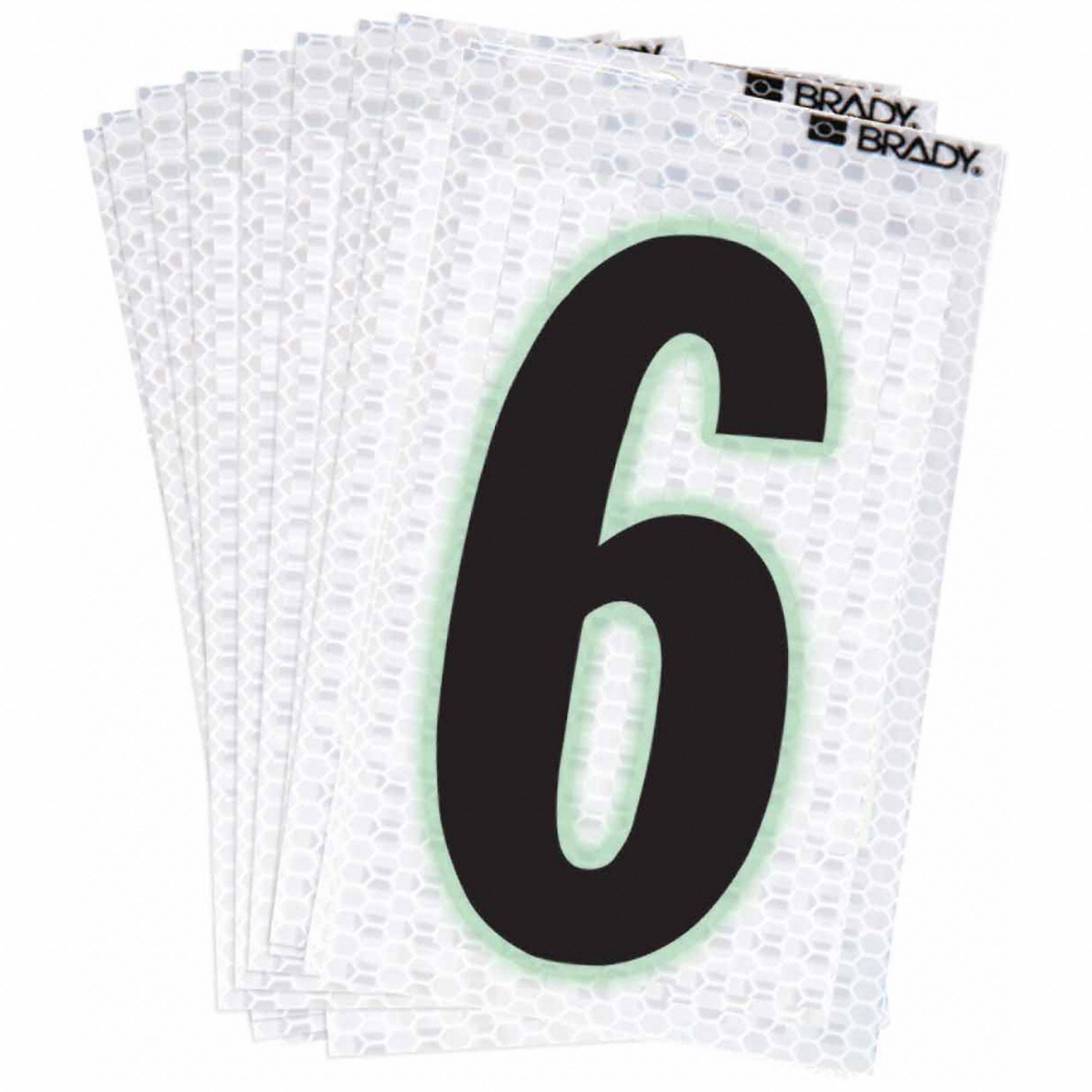 Number Label: 2 in Character Ht, Indoor/Outdoor, High Intensity Prismatic Retroreflective, 10 PK