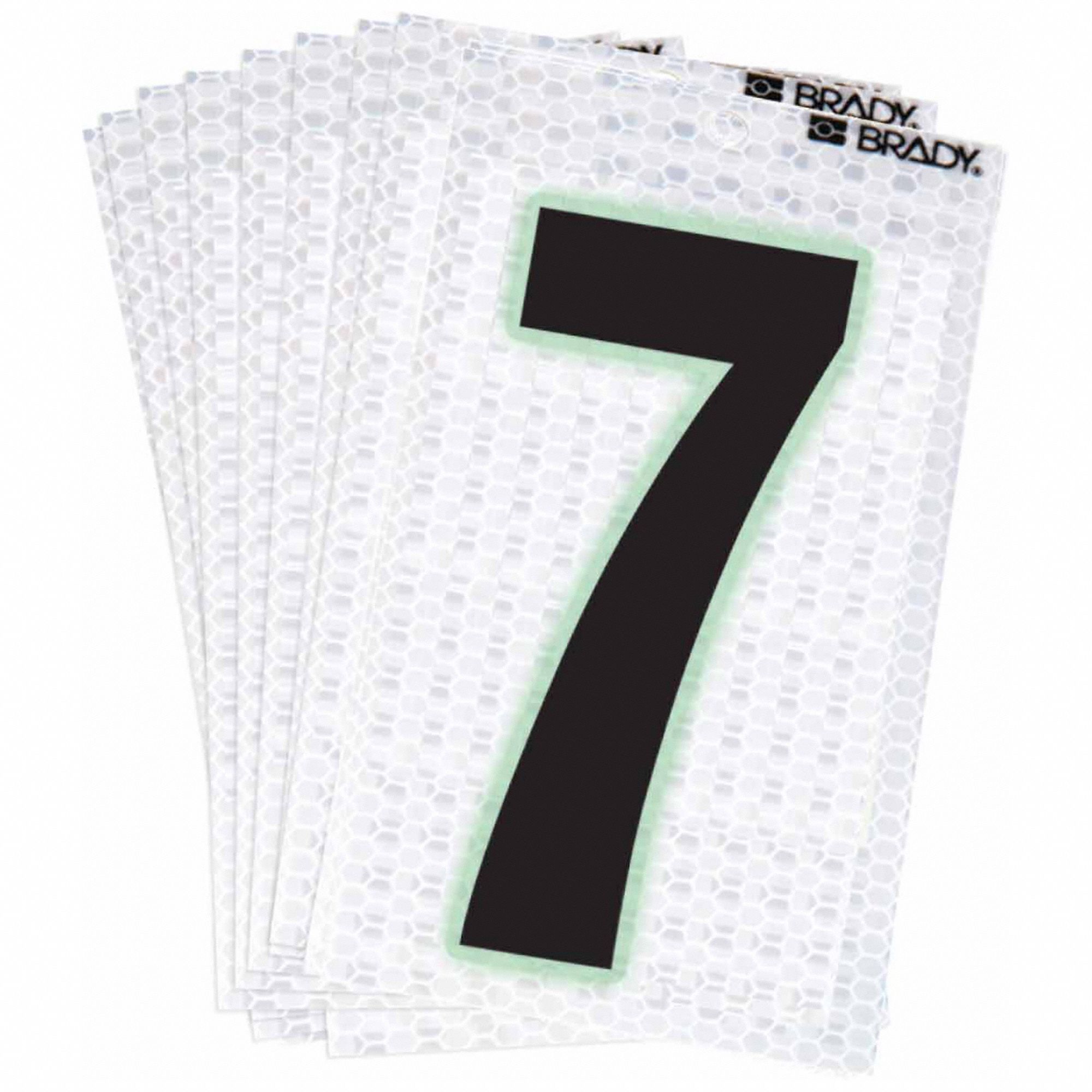 Number Label: 2 in Character Ht, Indoor/Outdoor, High Intensity Prismatic Retroreflective, 7, 10 PK
