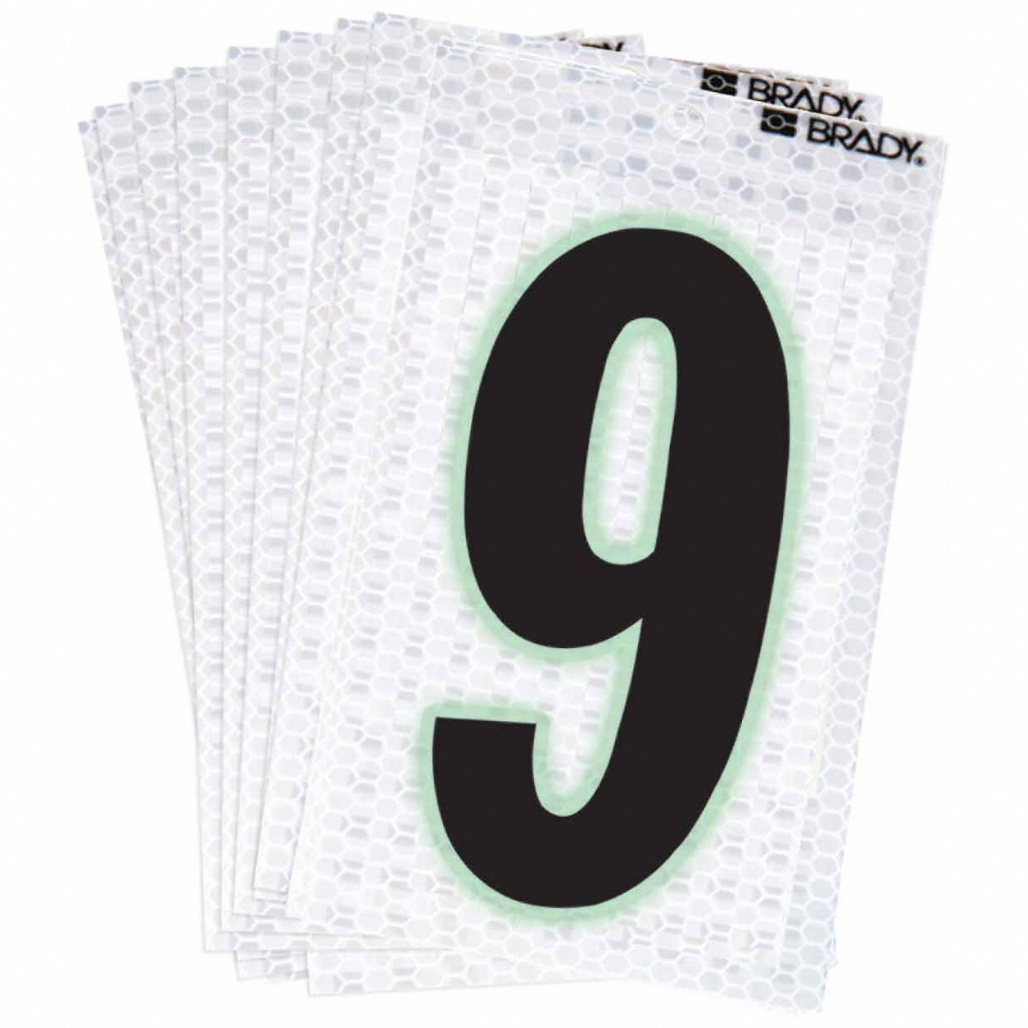 Number Label: 2 in Character Ht, Indoor/Outdoor, High Intensity Prismatic Retroreflective, 10 PK