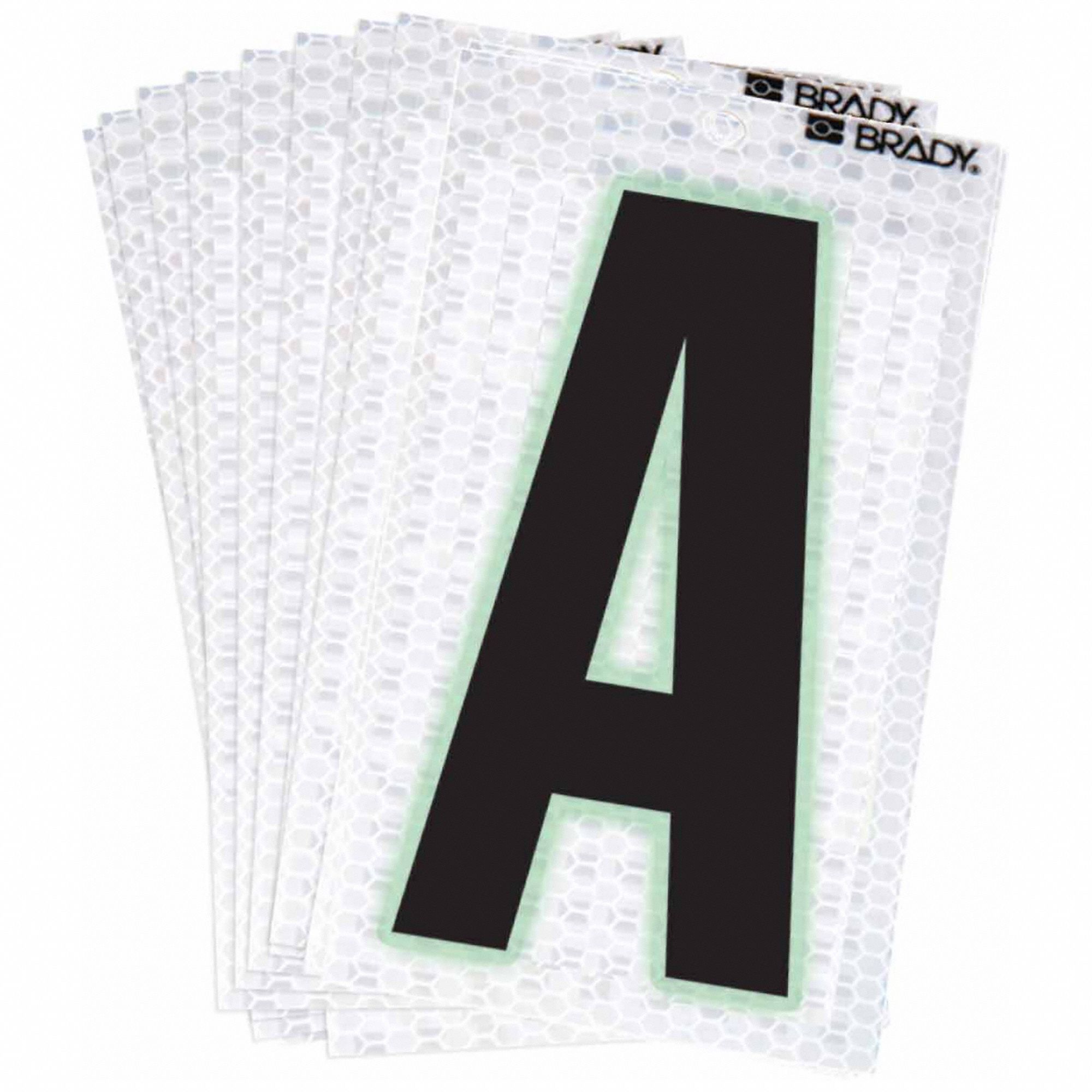 Letter Label: 2 in Character Ht, Indoor/Outdoor, High Intensity Prismatic Retroreflective, A, 10 PK