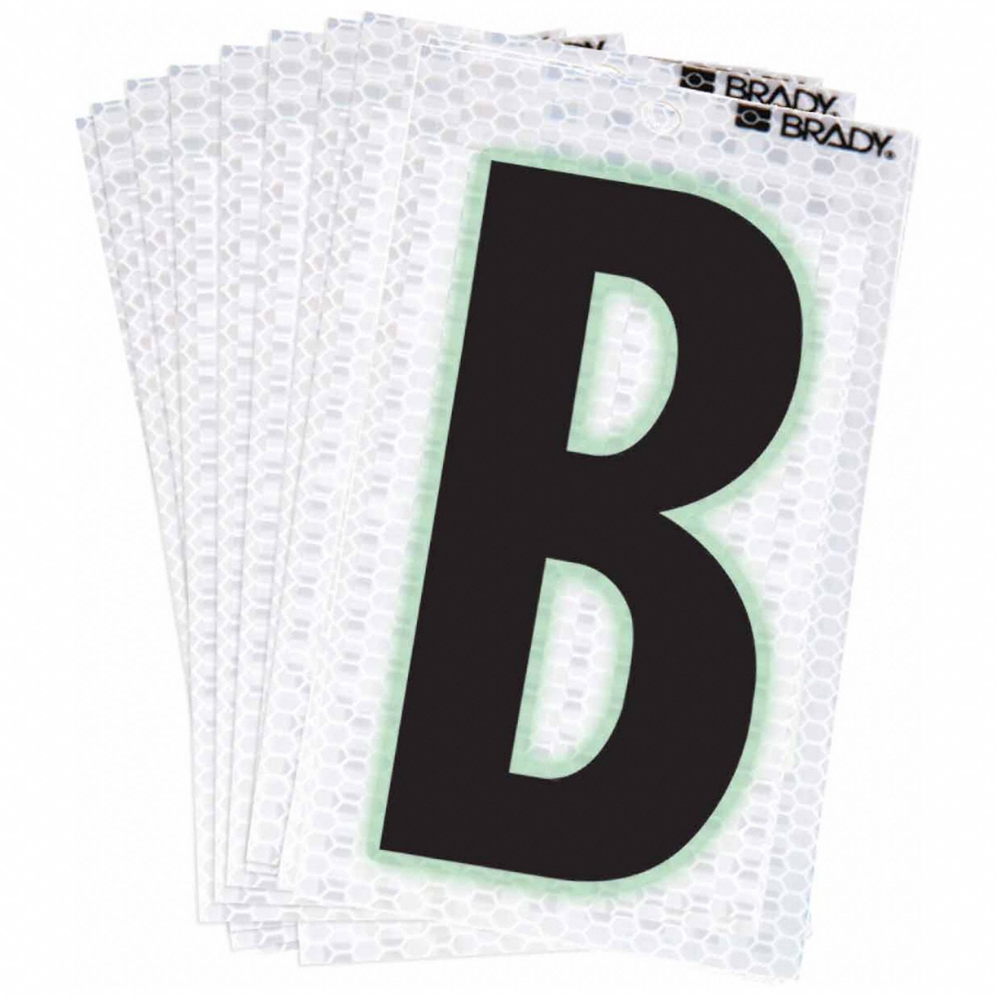 Letter Label: 2 in Character Ht, Indoor/Outdoor, High Intensity Prismatic Retroreflective, B, 10 PK