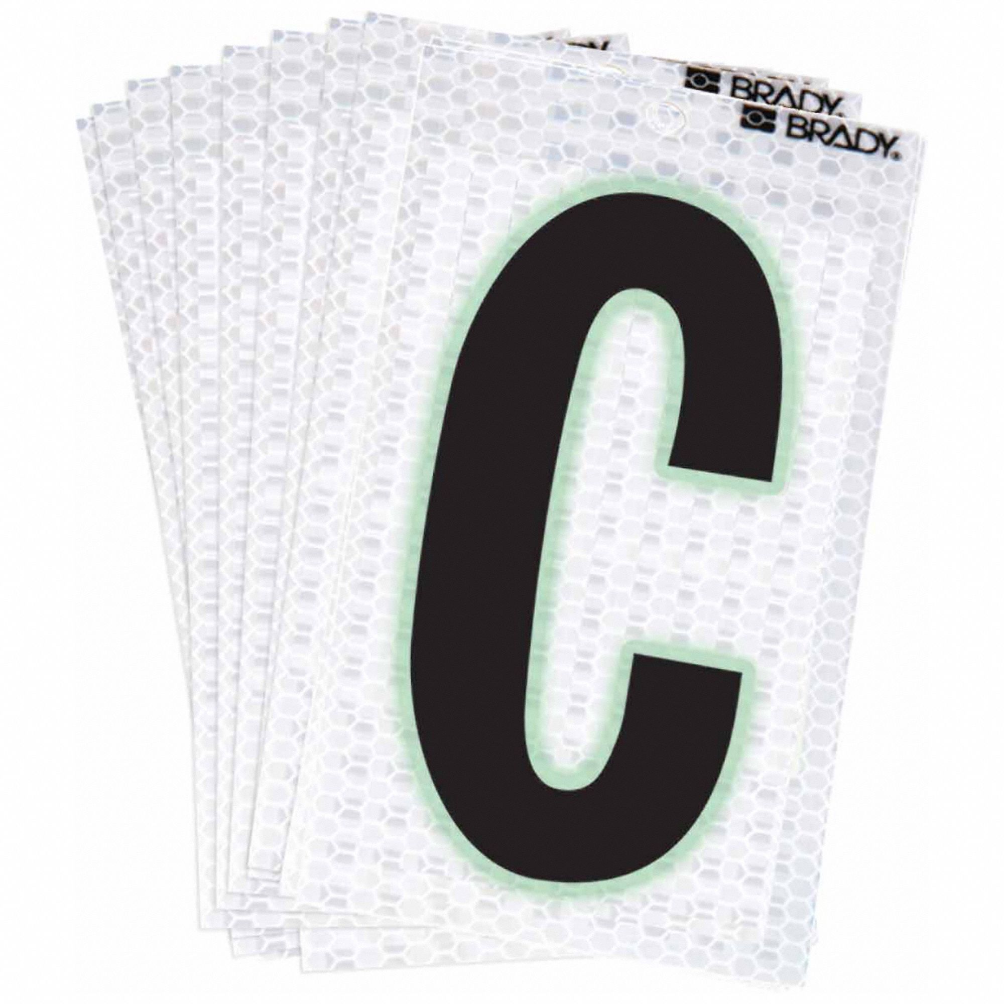 Letter Label: 2 in Character Ht, Indoor/Outdoor, High Intensity Prismatic Retroreflective, C, 10 PK