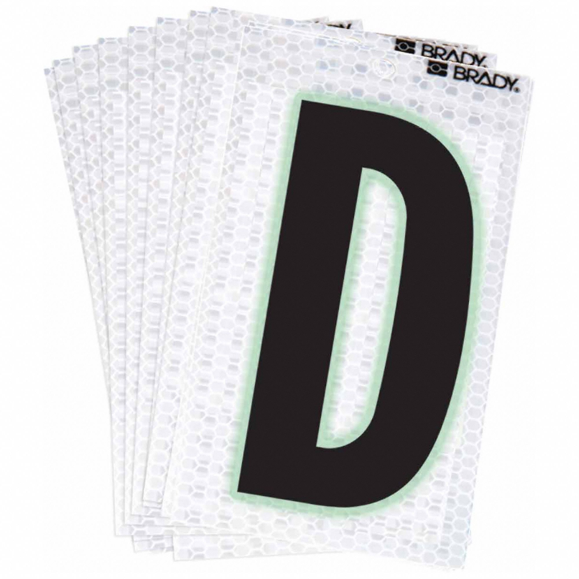 Letter Label: 2 in Character Ht, Indoor/Outdoor, High Intensity Prismatic Retroreflective, D, 10 PK