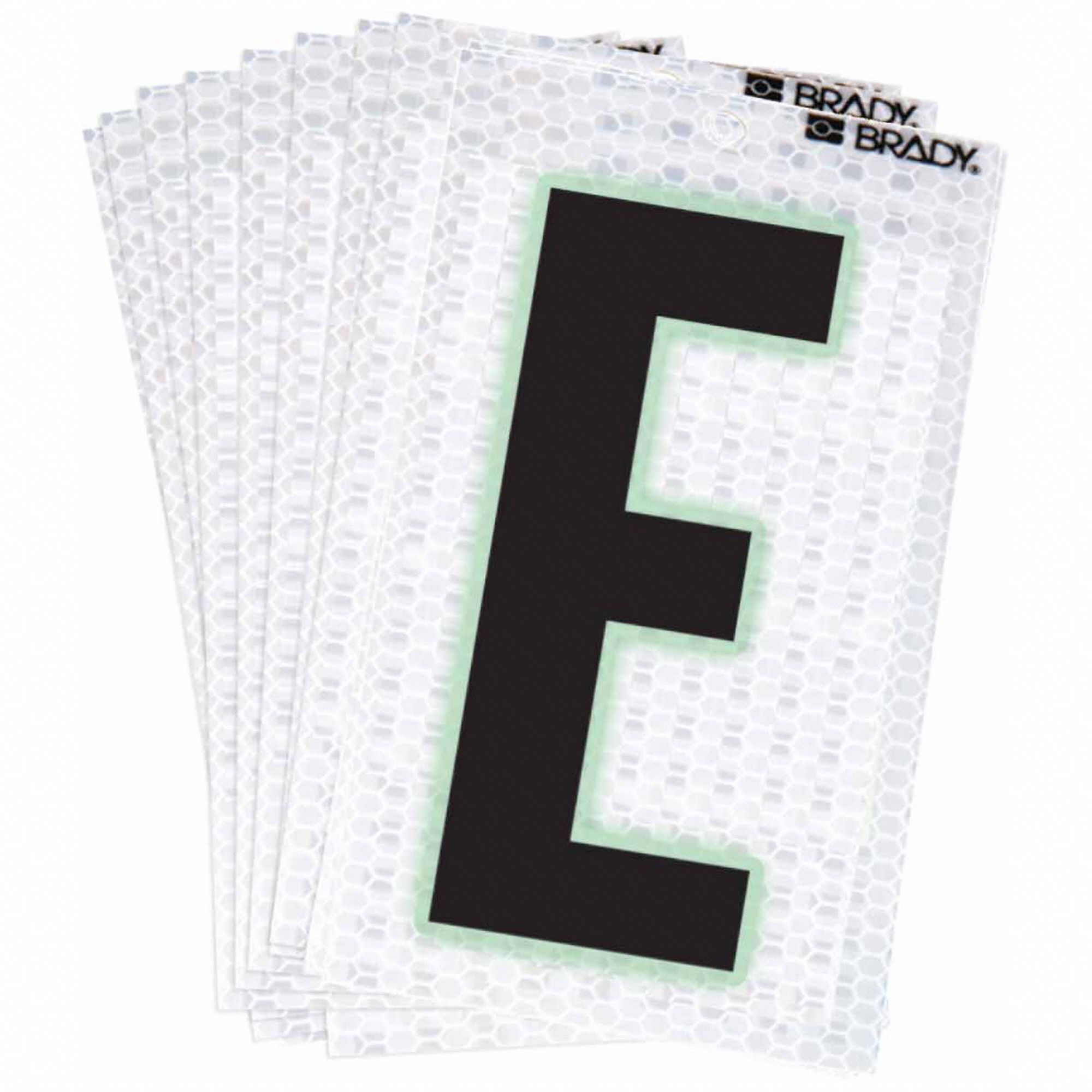 Letter Label: 2 in Character Ht, Indoor/Outdoor, High Intensity Prismatic Retroreflective, E, 10 PK
