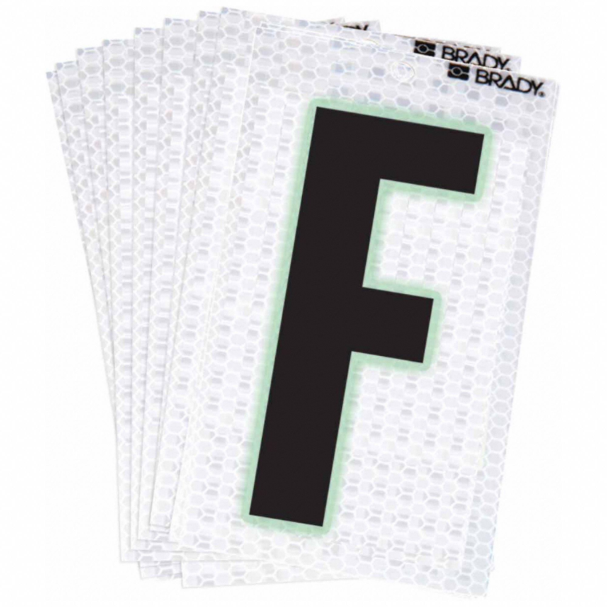 Letter Label: 2 in Character Ht, Indoor/Outdoor, High Intensity Prismatic Retroreflective, F, 10 PK
