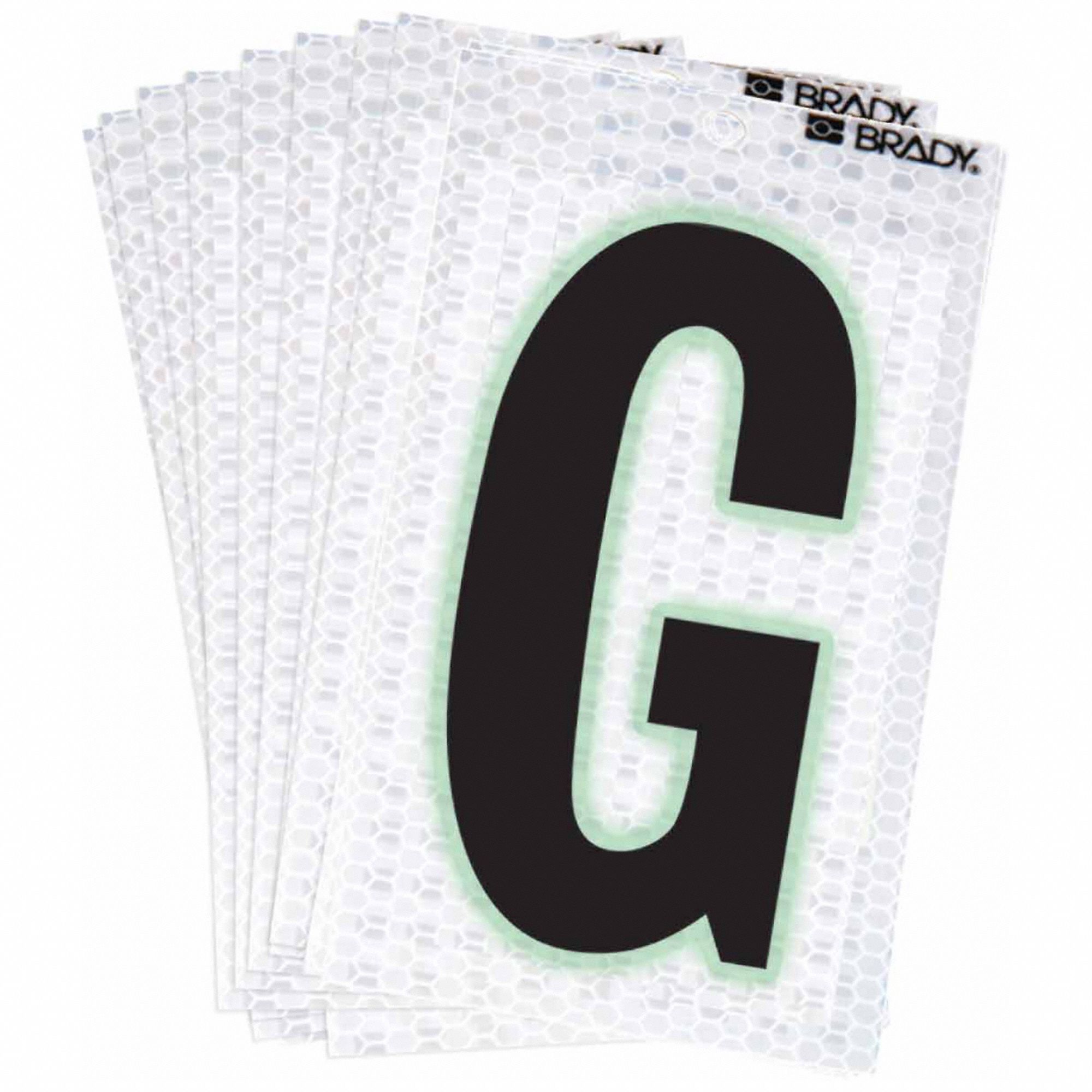 Letter Label: 2 in Character Ht, Indoor/Outdoor, High Intensity Prismatic Retroreflective, G, 10 PK