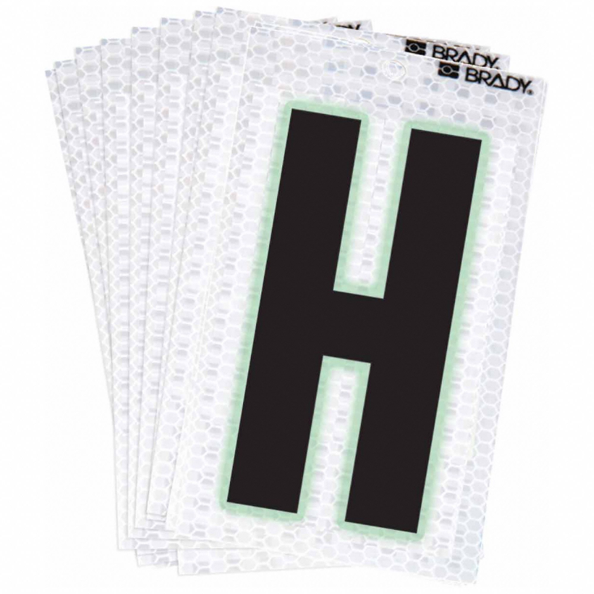 Letter Label: 2 in Character Ht, Indoor/Outdoor, High Intensity Prismatic Retroreflective, H, 10 PK