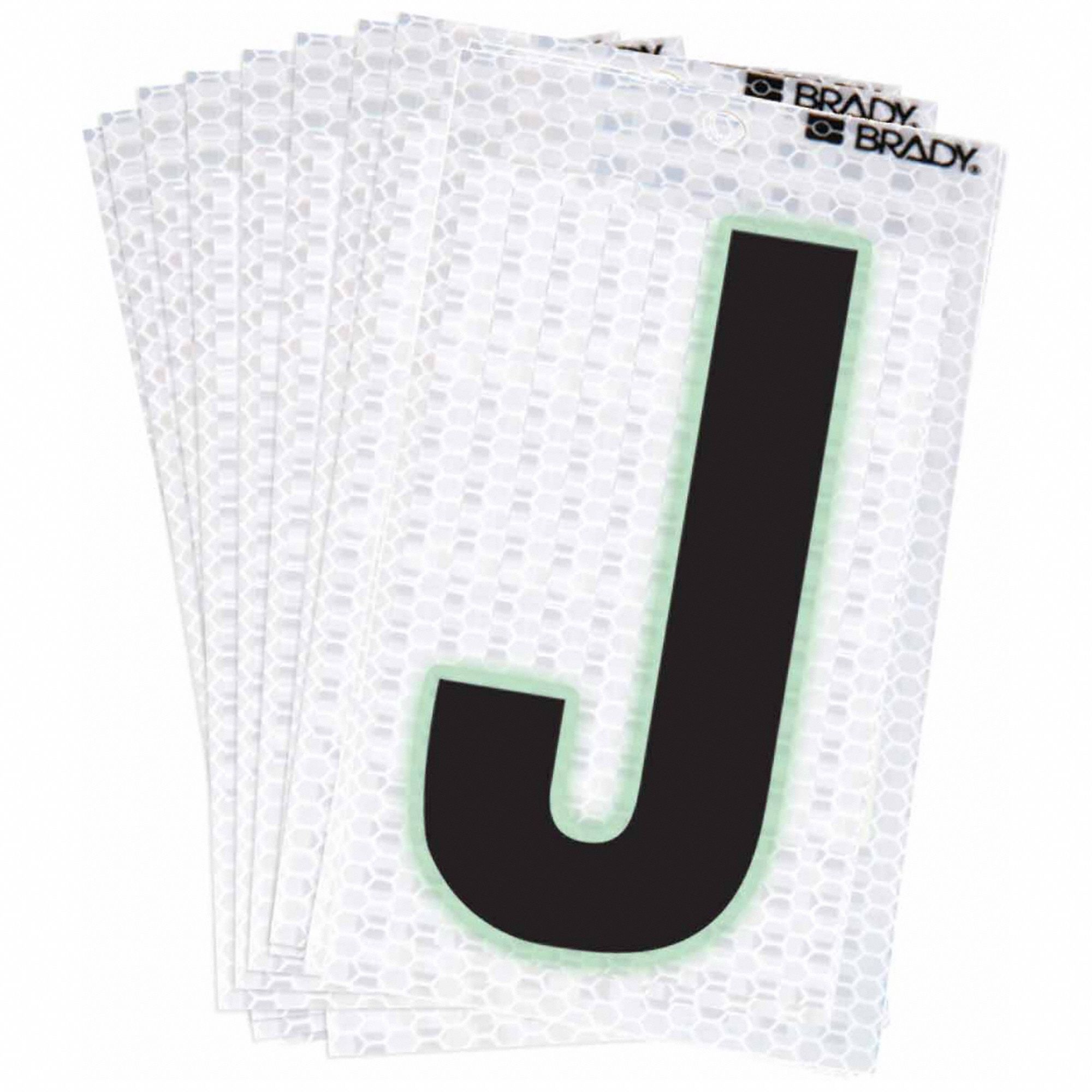 Letter Label: 2 in Character Ht, Indoor/Outdoor, High Intensity Prismatic Retroreflective, J, 10 PK