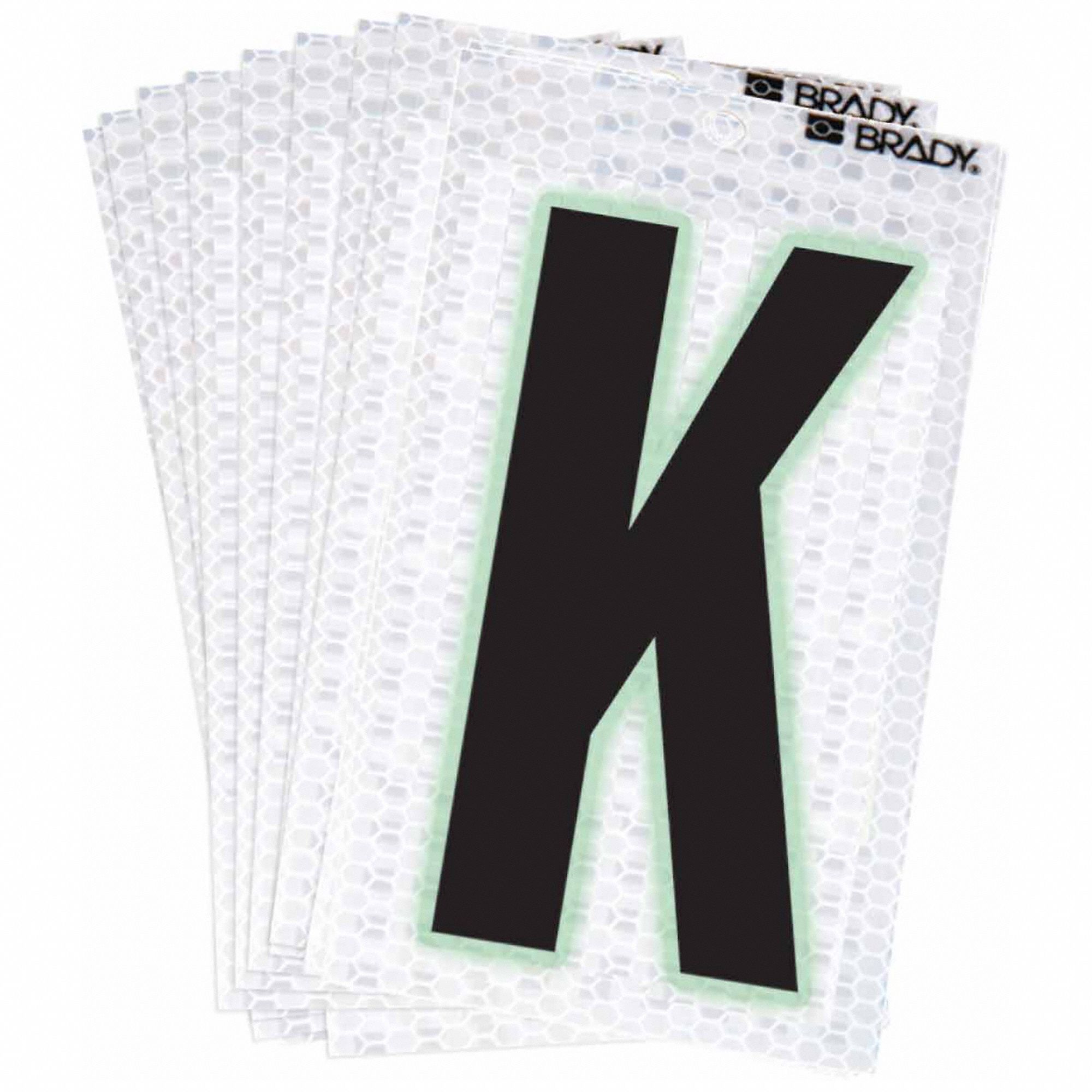 Letter Label: 2 in Character Ht, Indoor/Outdoor, High Intensity Prismatic Retroreflective, K, 10 PK