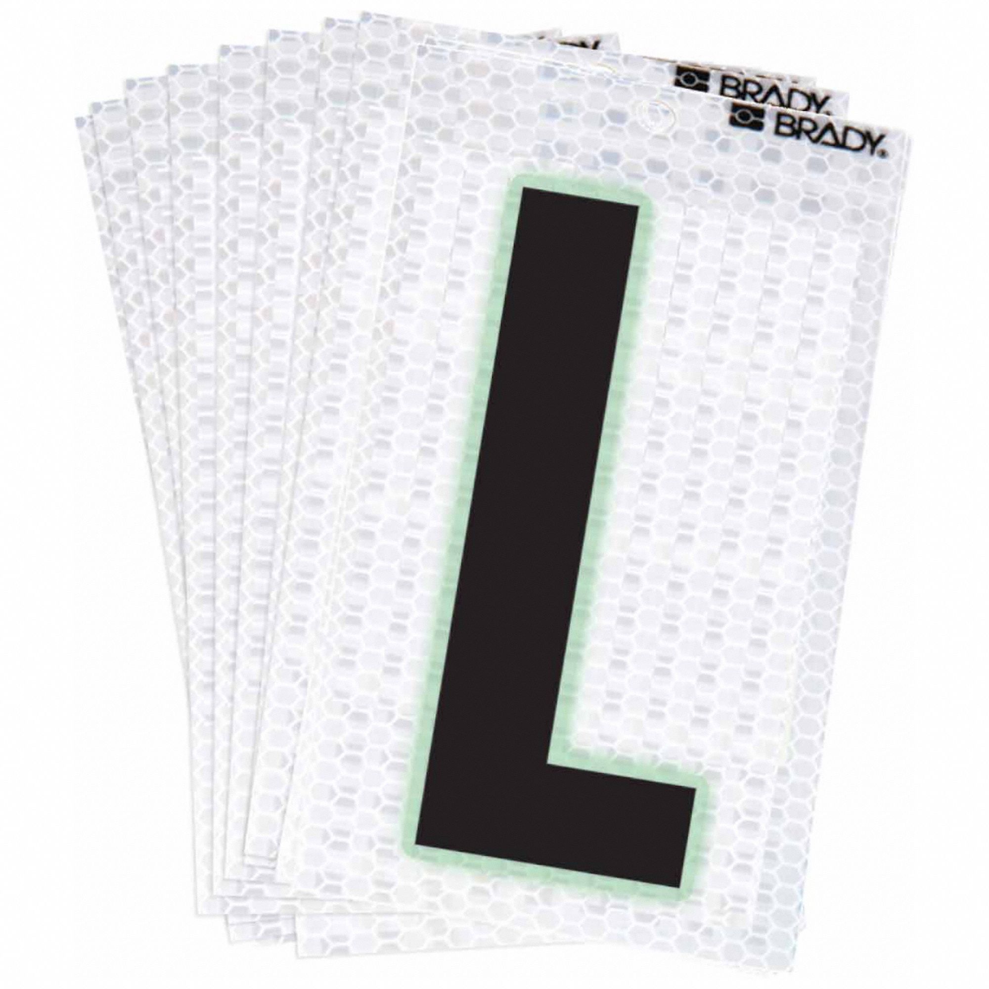 Letter Label: 2 in Character Ht, Indoor/Outdoor, High Intensity Prismatic Retroreflective, L, 10 PK
