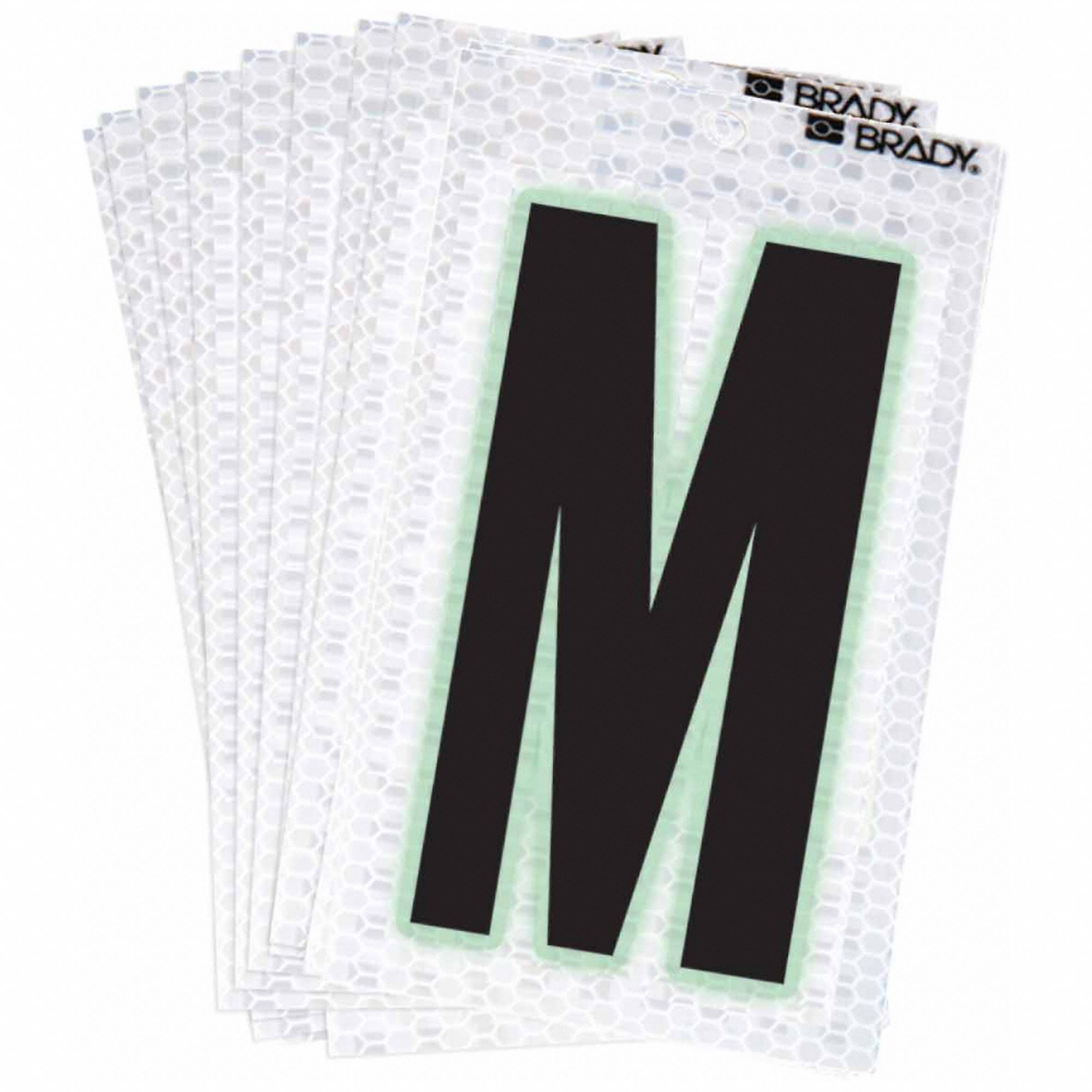 Letter Label: 2 in Character Ht, Indoor/Outdoor, High Intensity Prismatic Retroreflective, M, 10 PK