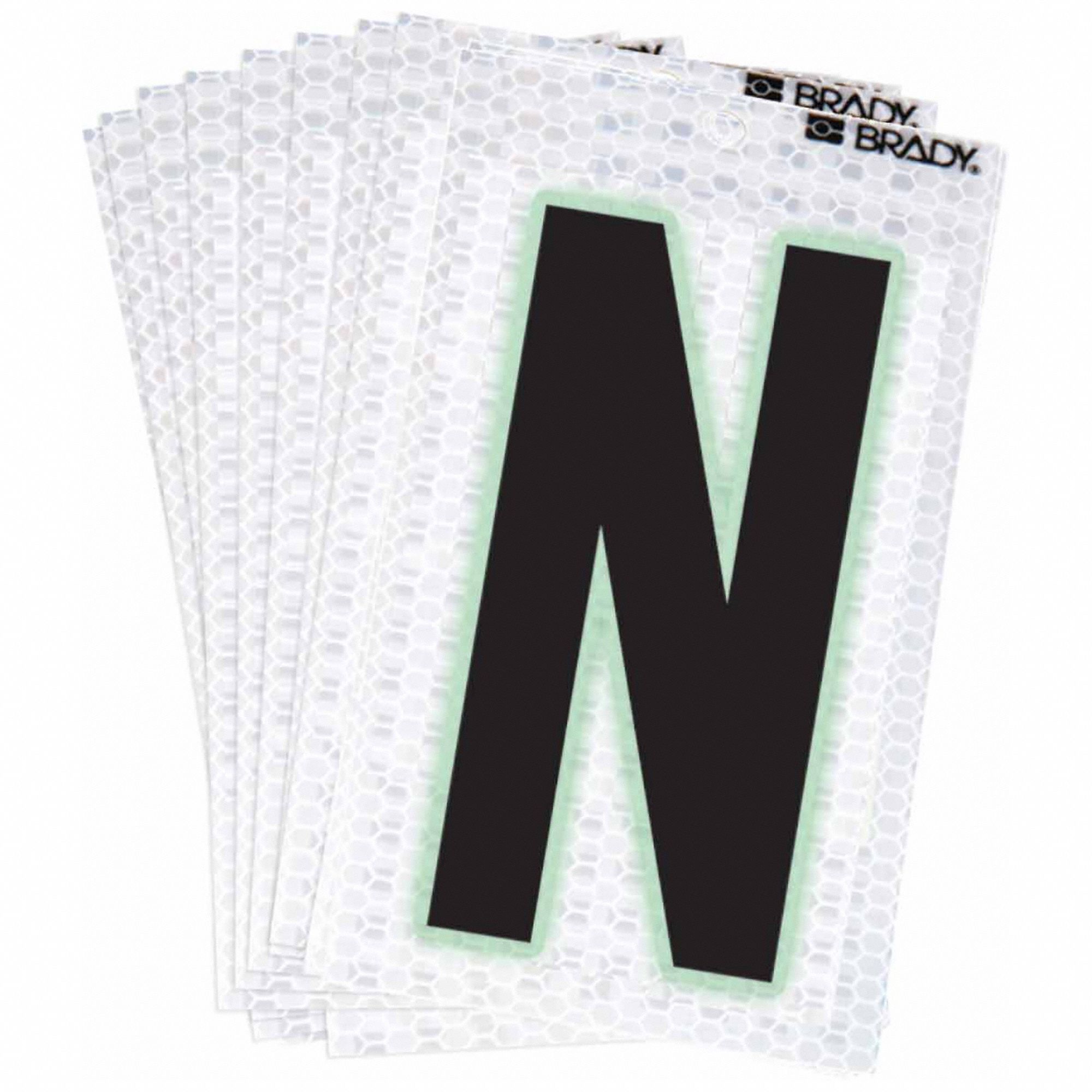 Letter Label: 2 in Character Ht, Indoor/Outdoor, High Intensity Prismatic Retroreflective, 10 PK