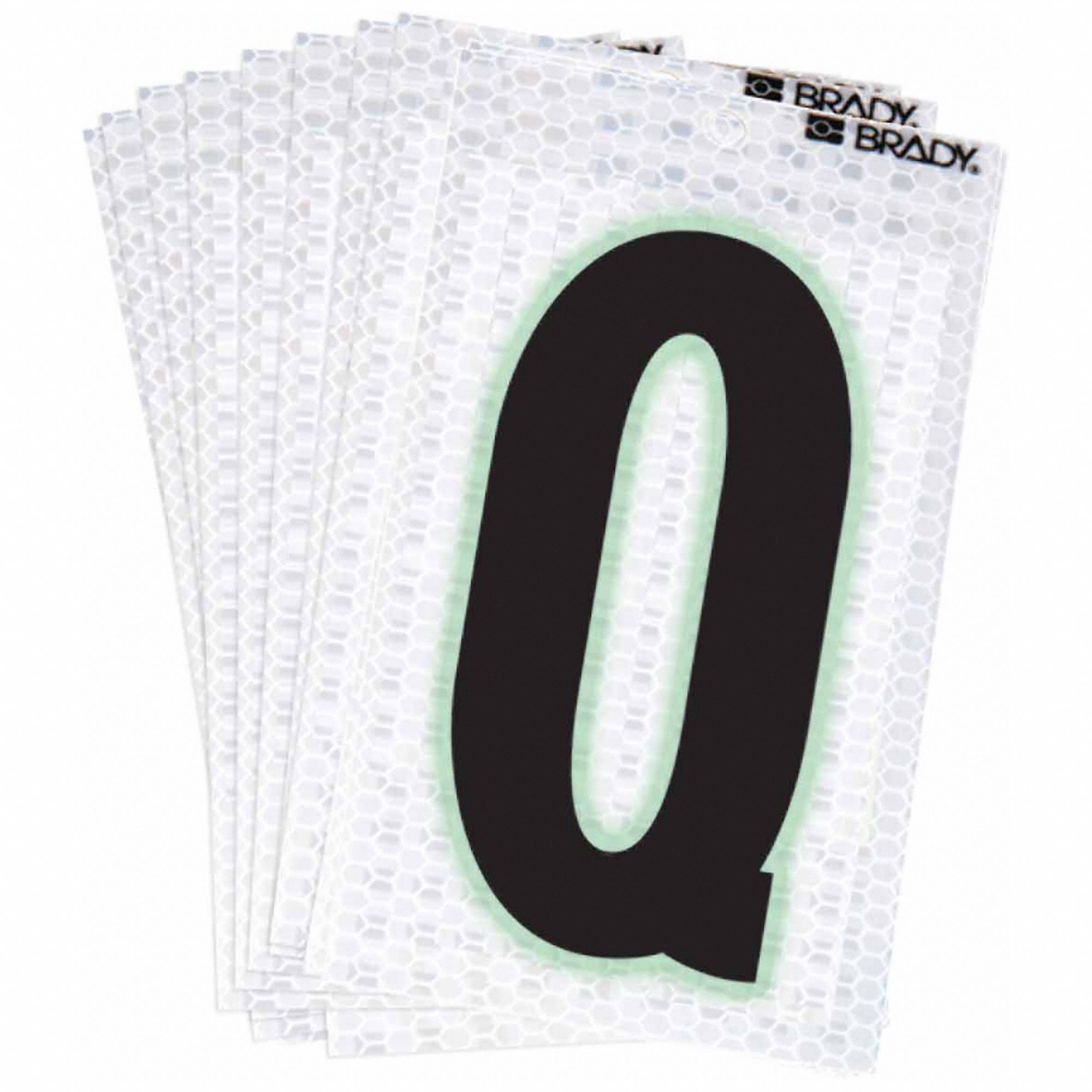 Letter Label: 2 in Character Ht, Indoor/Outdoor, High Intensity Prismatic Retroreflective, Q, 10 PK