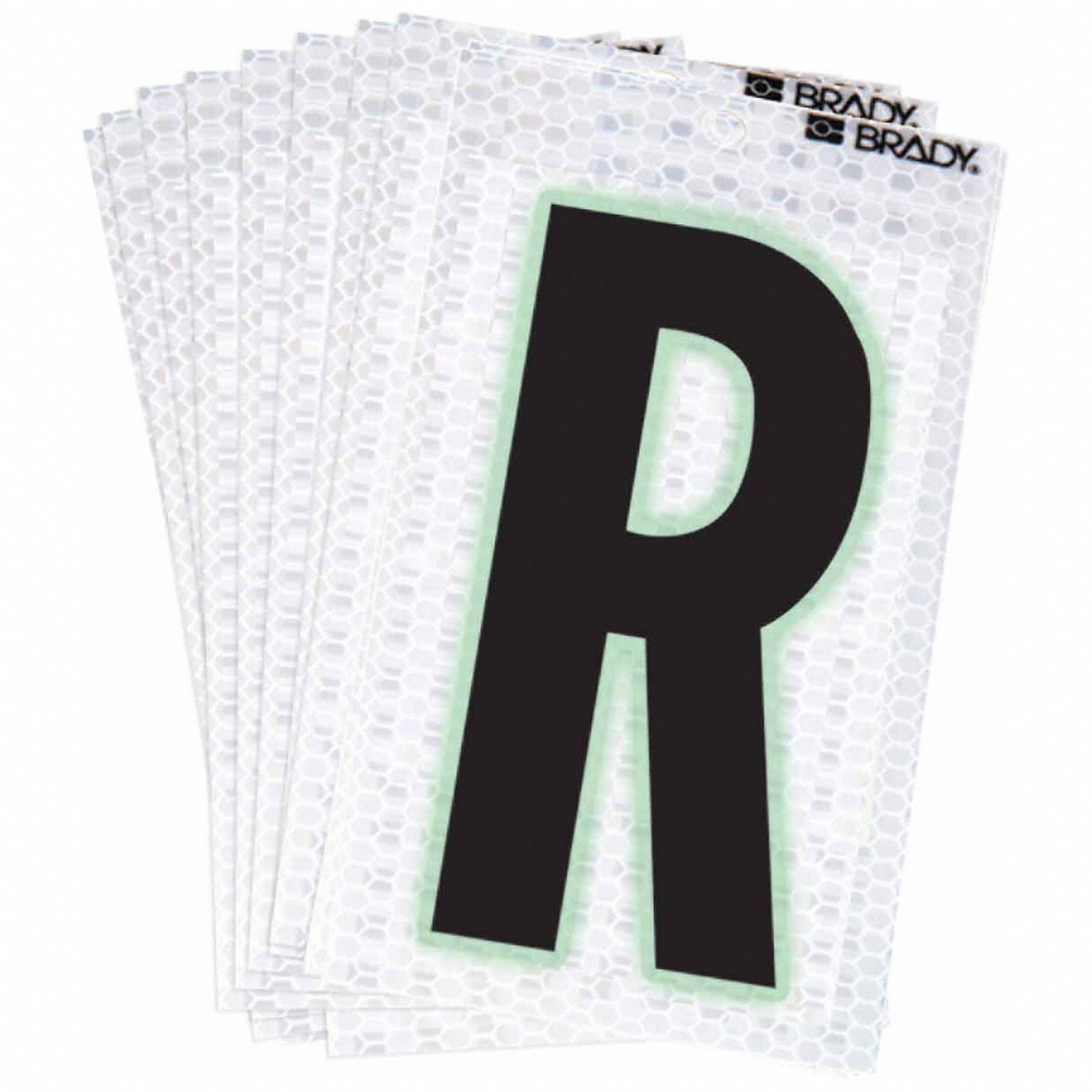 Letter Label: 2 in Character Ht, Indoor/Outdoor, High Intensity Prismatic Retroreflective, R, 10 PK