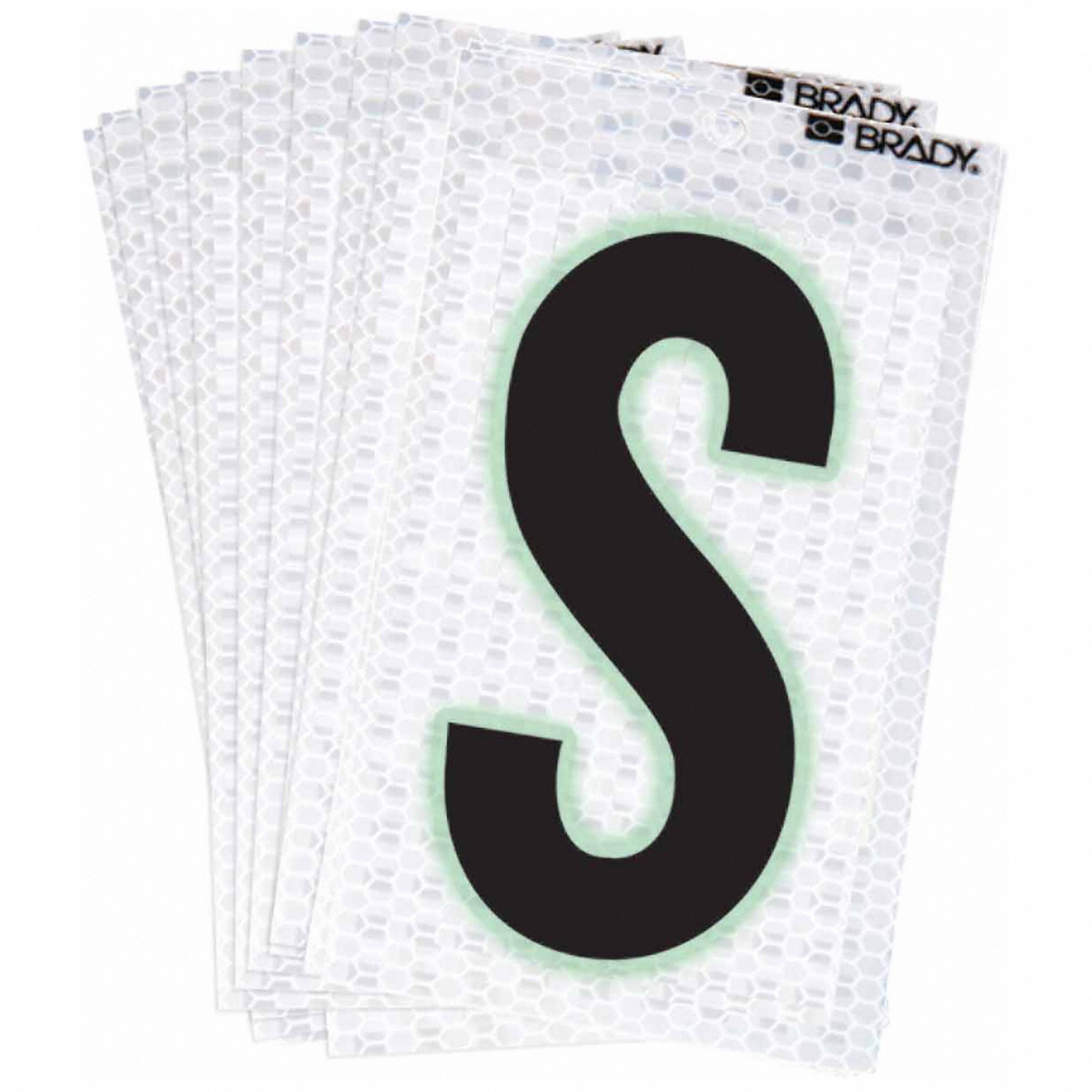 Letter Label: 2 in Character Ht, Indoor/Outdoor, High Intensity Prismatic Retroreflective, S, 10 PK