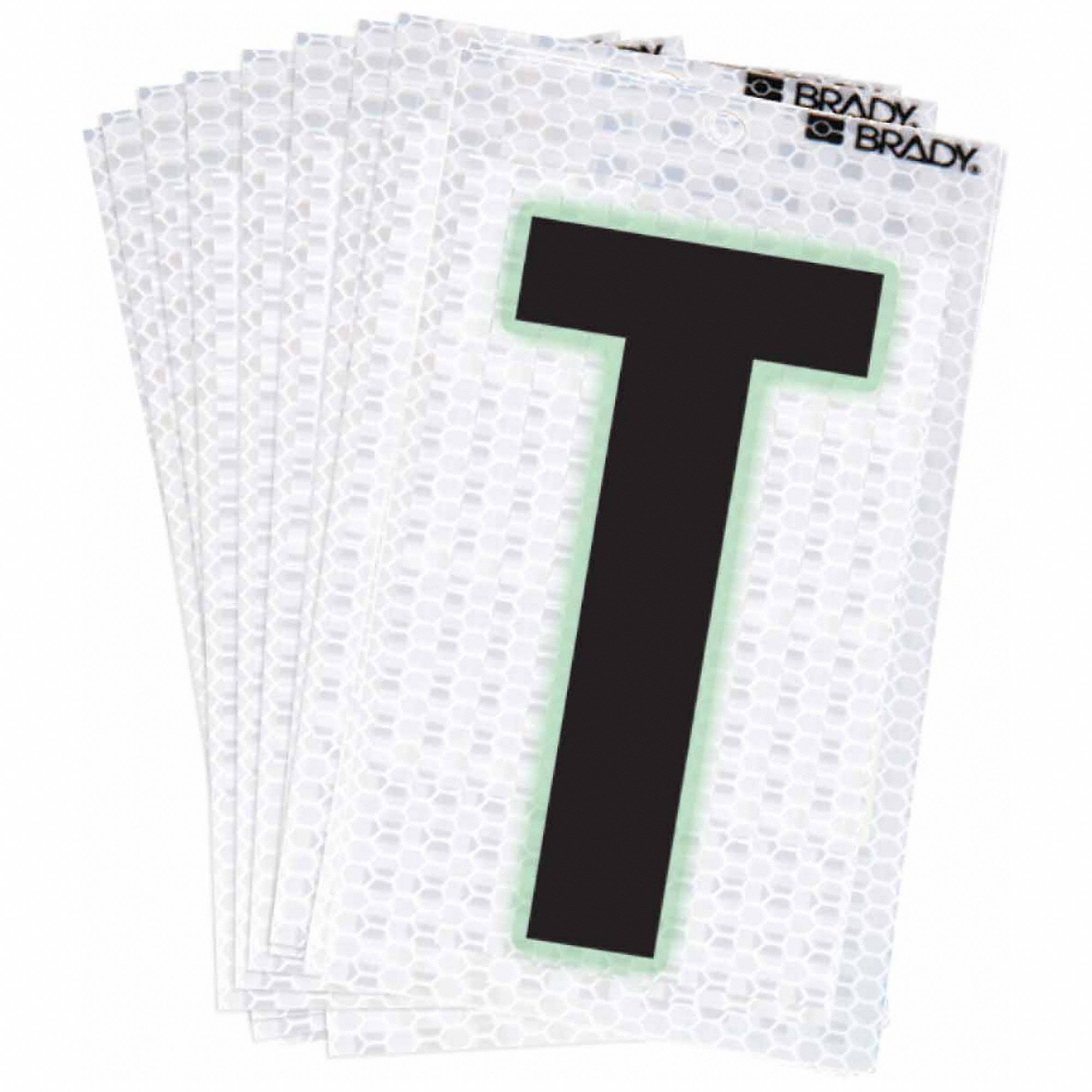 Letter Label: 2 in Character Ht, Indoor/Outdoor, High Intensity Prismatic Retroreflective, T, 10 PK