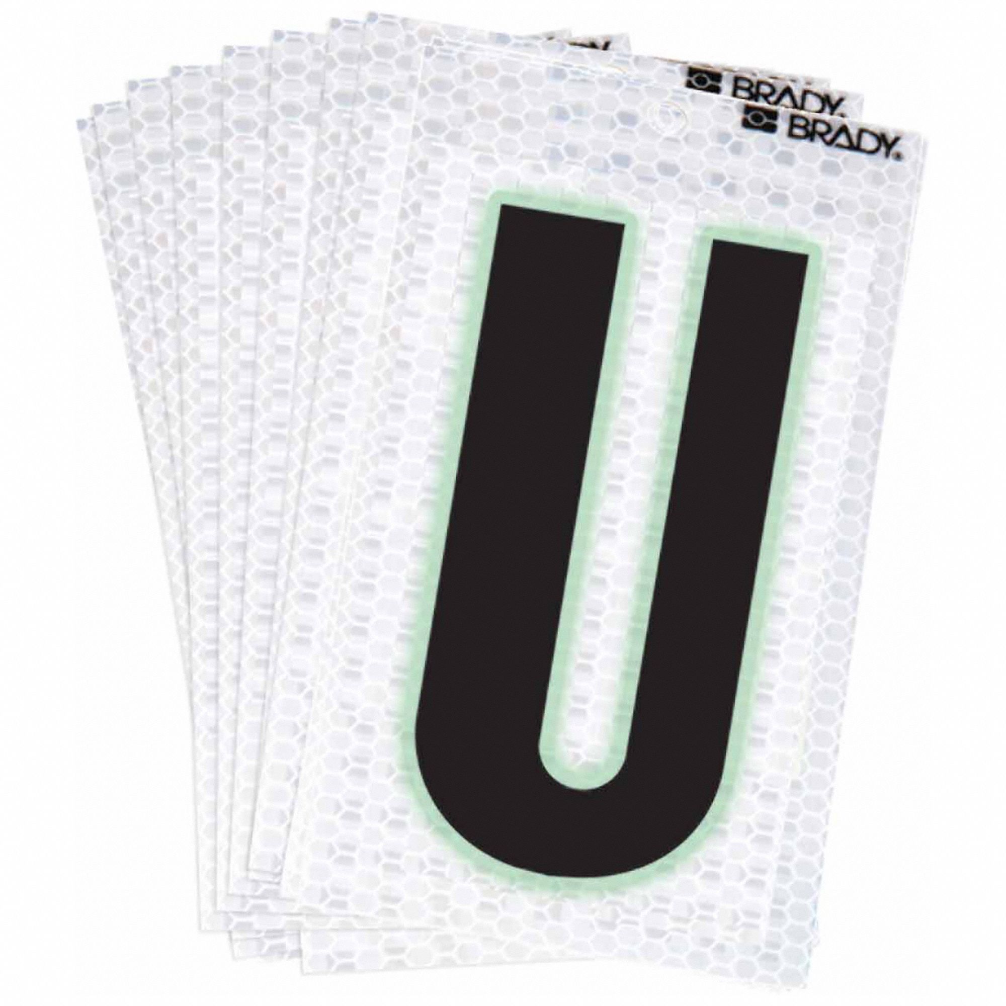 Letter Label: 2 in Character Ht, Indoor/Outdoor, High Intensity Prismatic Retroreflective, U, 10 PK
