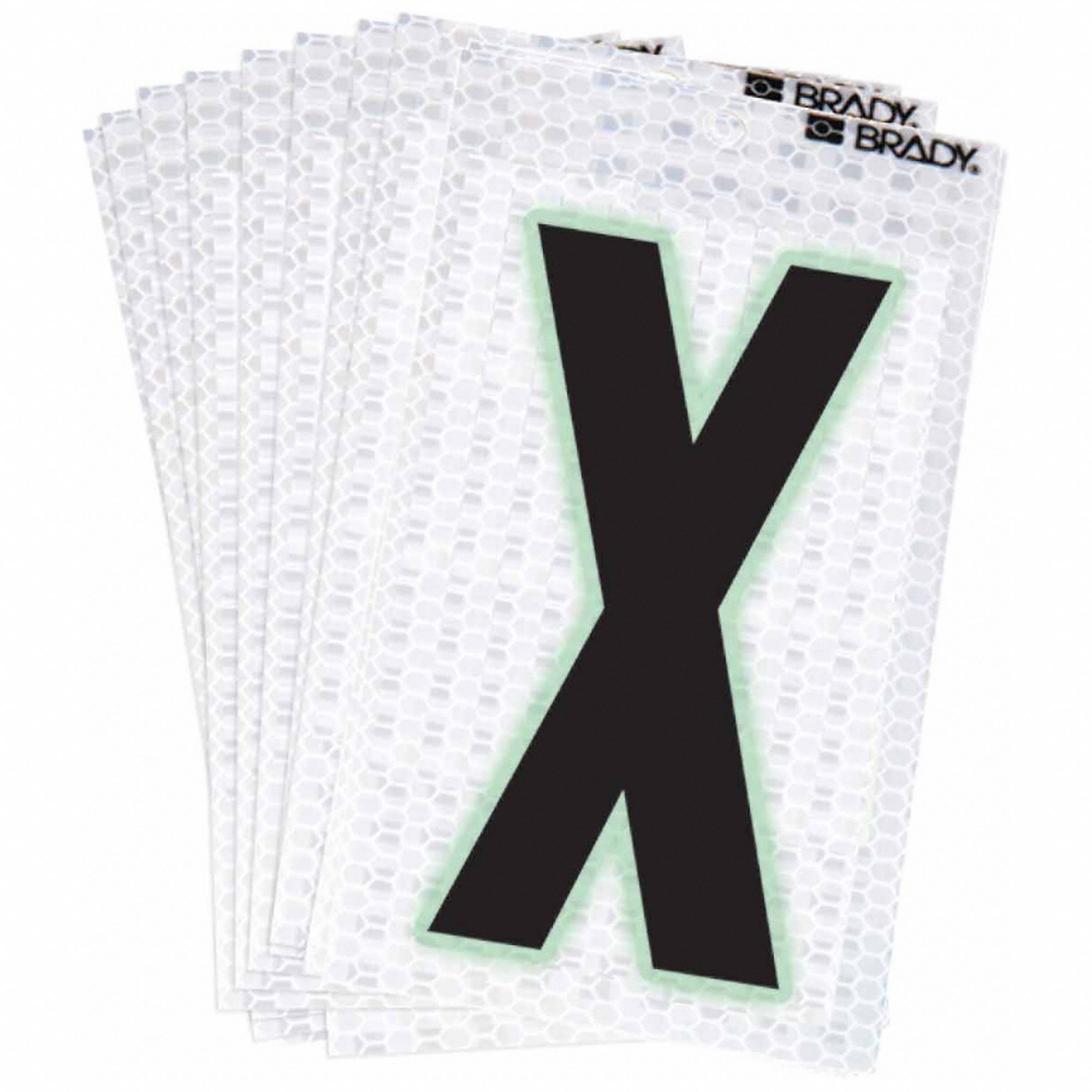 Letter Label: 2 in Character Ht, Indoor/Outdoor, High Intensity Prismatic Retroreflective, X, 10 PK