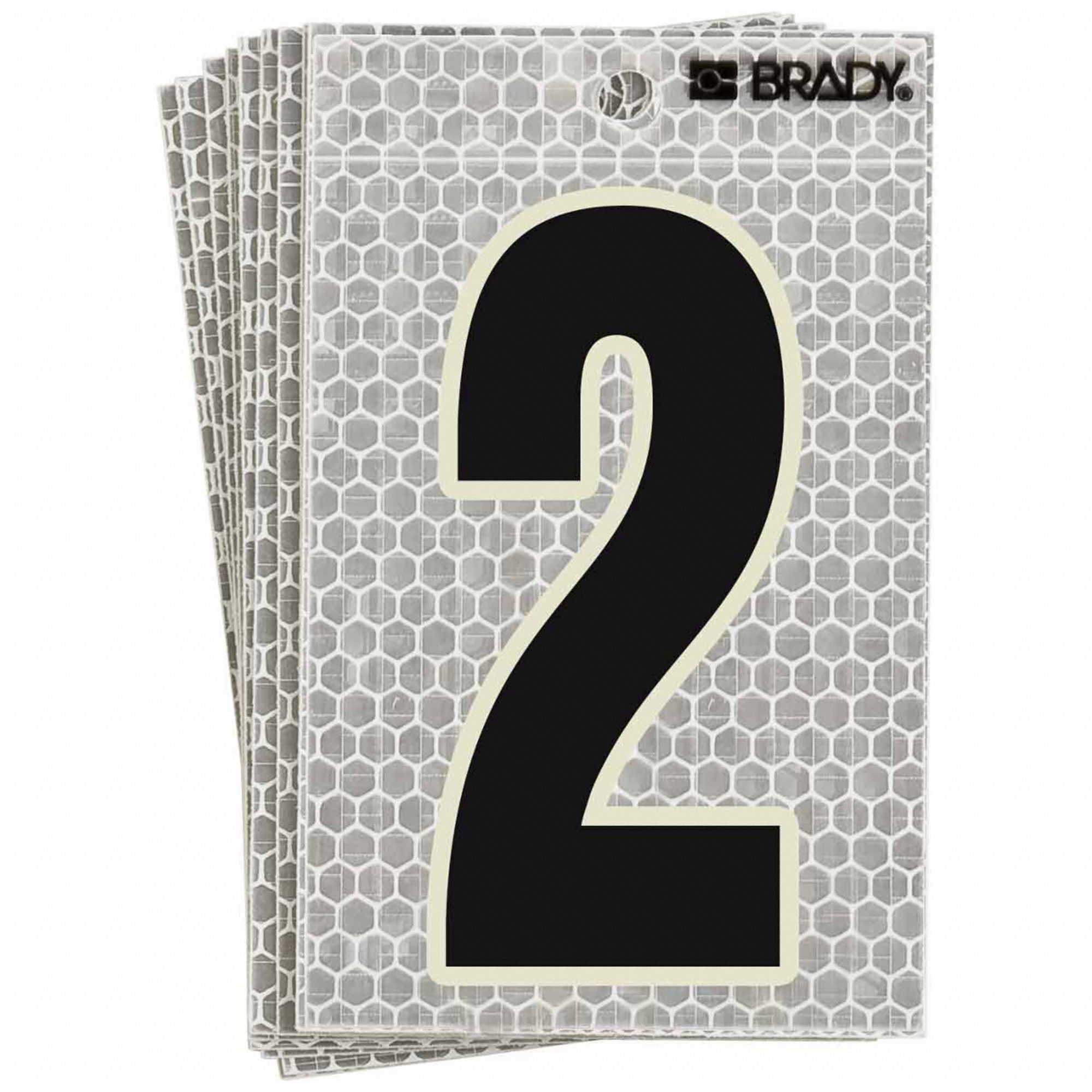 Number Label: 3 in Character Ht, Indoor/Outdoor, High Intensity Prismatic Retroreflective, 2, 10 PK