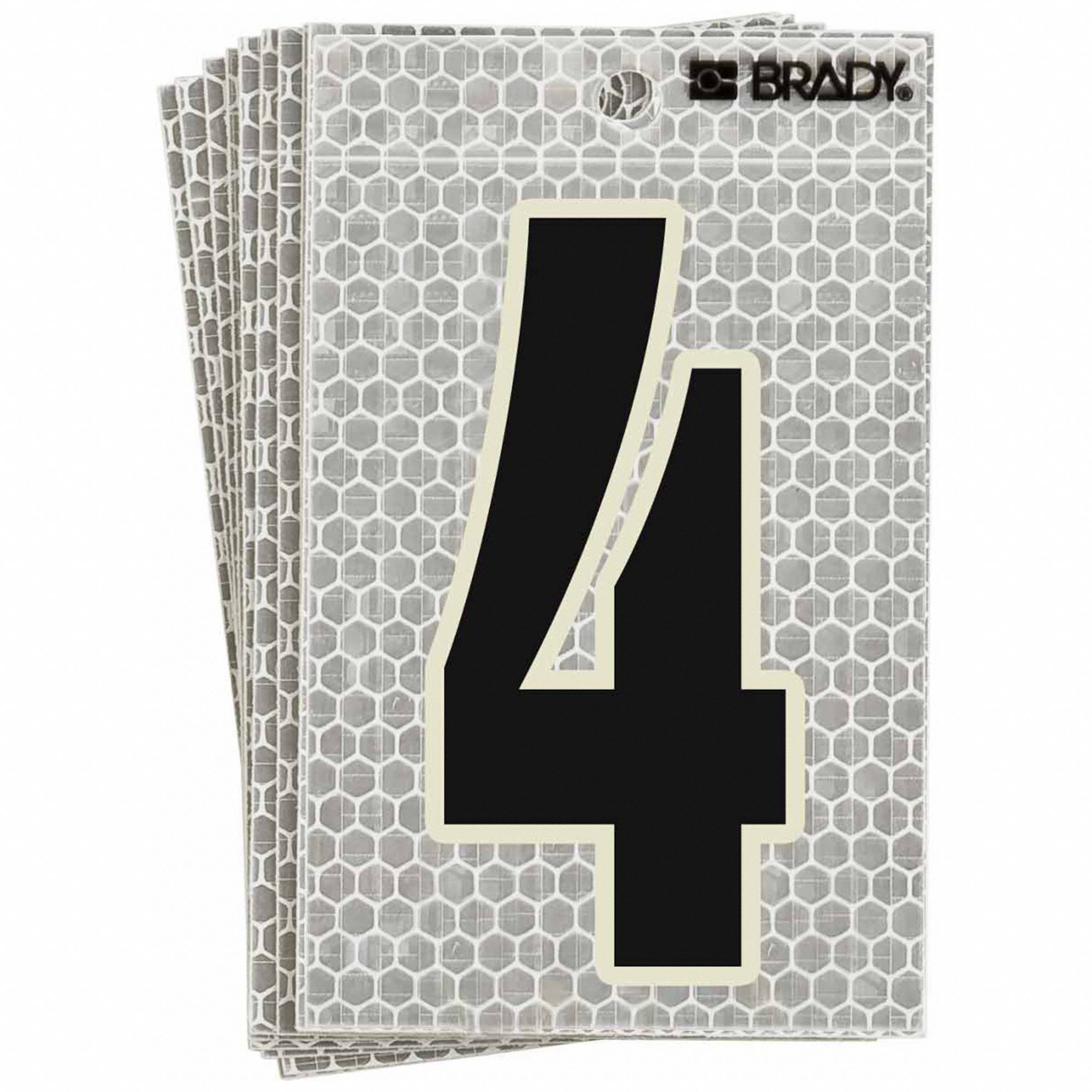 Number Label: 3 in Character Ht, Indoor/Outdoor, High Intensity Prismatic Retroreflective, 4, 10 PK