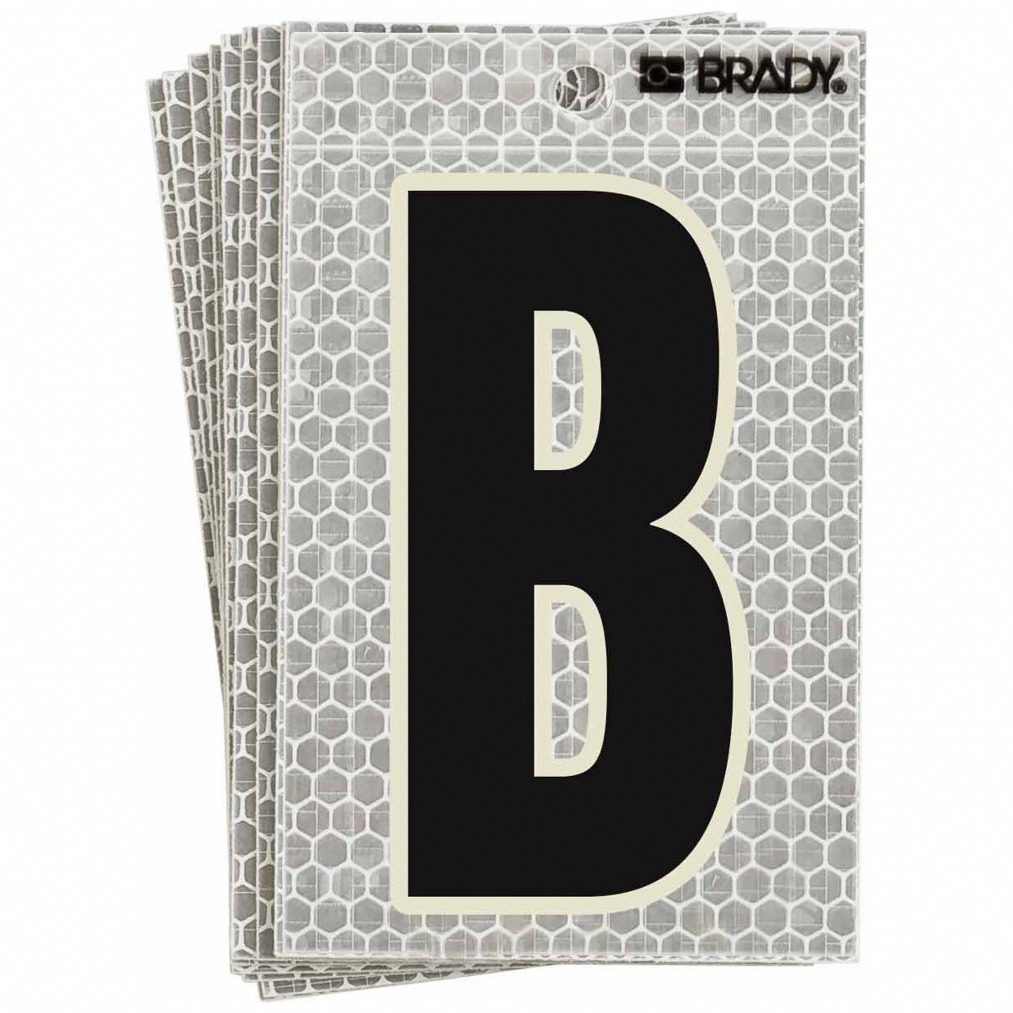 Letter Label: 3 in Character Ht, Indoor/Outdoor, High Intensity Prismatic Retroreflective, B, 10 PK