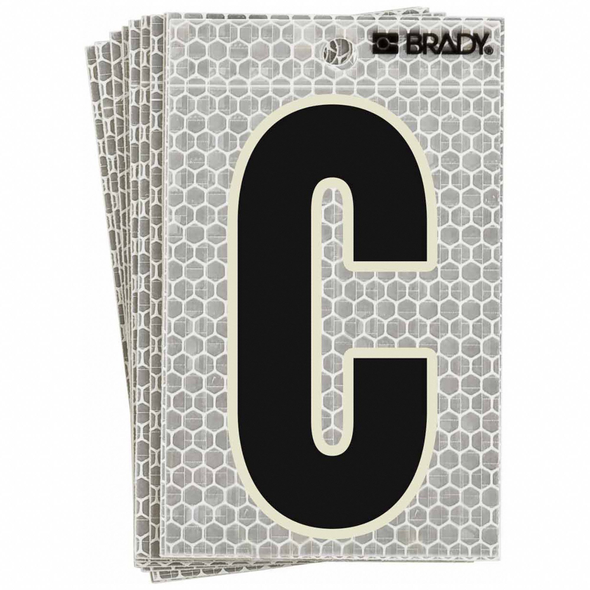 Letter Label: 3 in Character Ht, Indoor/Outdoor, High Intensity Prismatic Retroreflective, C, 10 PK