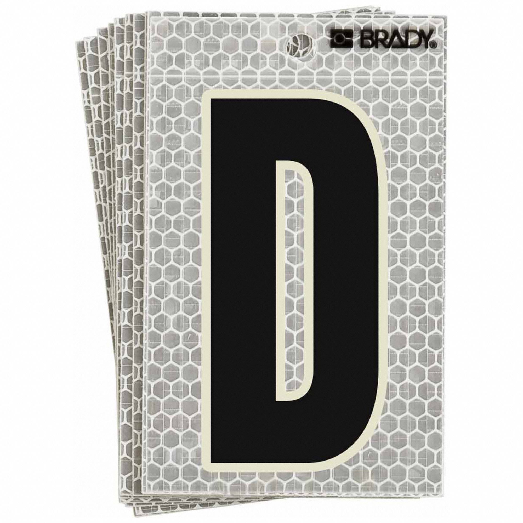 Letter Label: 3 in Character Ht, Indoor/Outdoor, High Intensity Prismatic Retroreflective, D, 10 PK