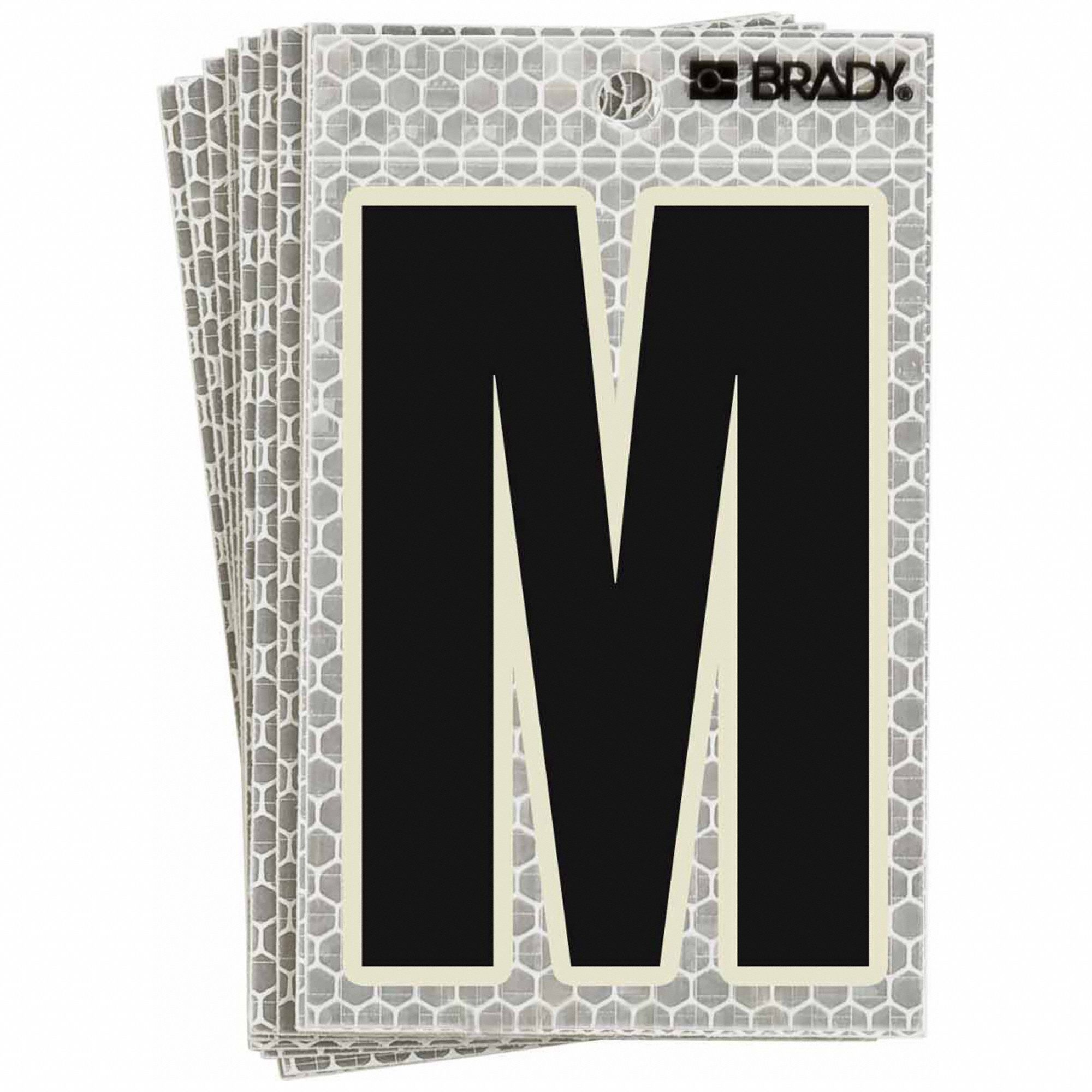 Letter Label: 3 in Character Ht, Indoor/Outdoor, High Intensity Prismatic Retroreflective, M, 10 PK