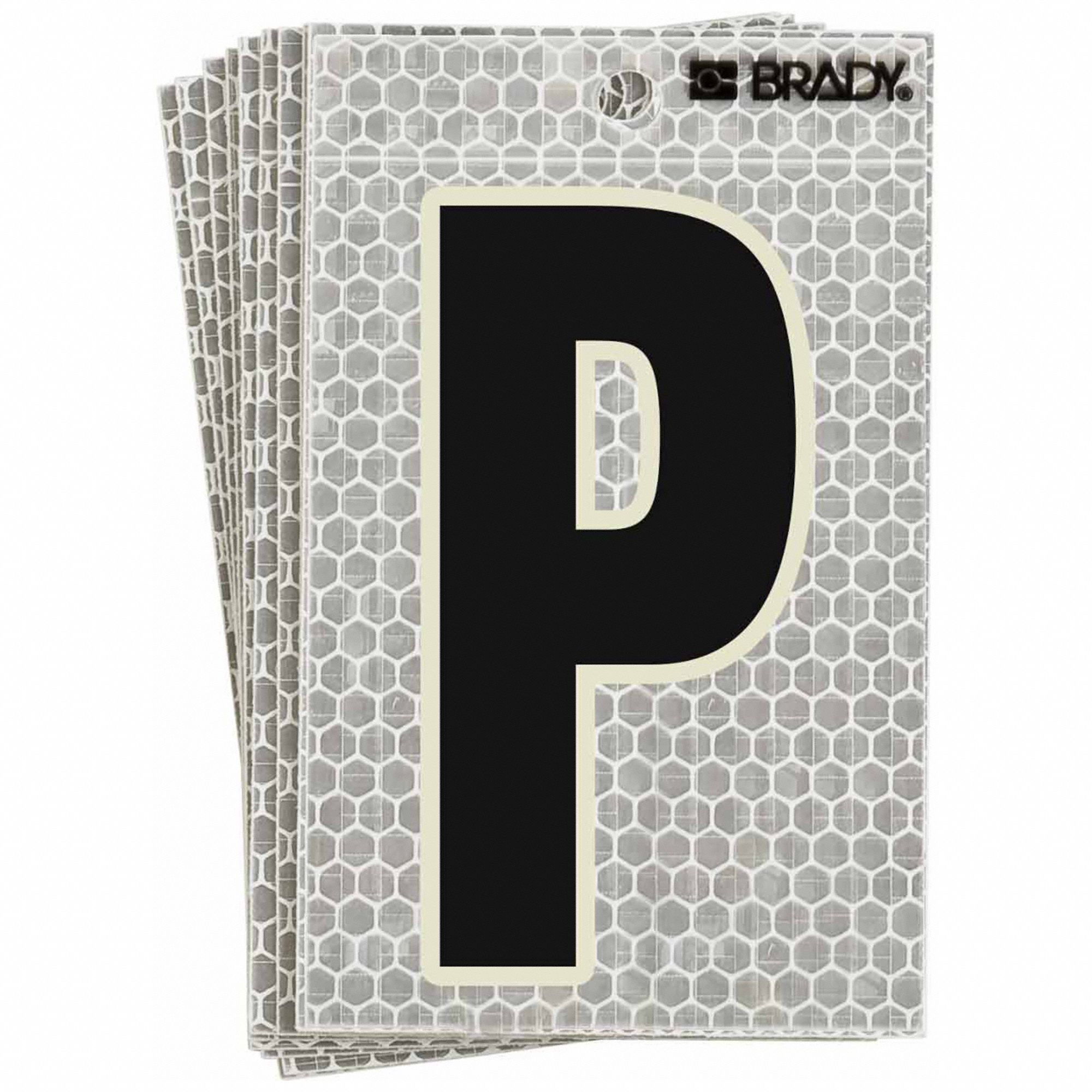 Letter Label: 3 in Character Ht, Indoor/Outdoor, High Intensity Prismatic Retroreflective, P, 10 PK
