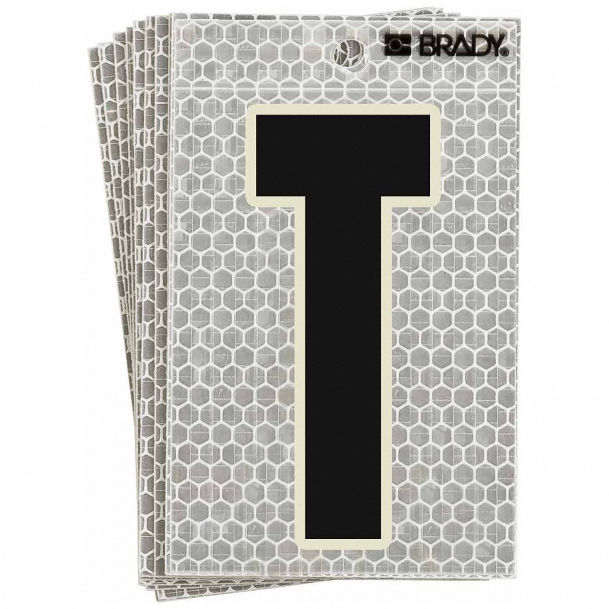 Letter Label: 3 in Character Ht, Indoor/Outdoor, High Intensity Prismatic Retroreflective, T, 10 PK