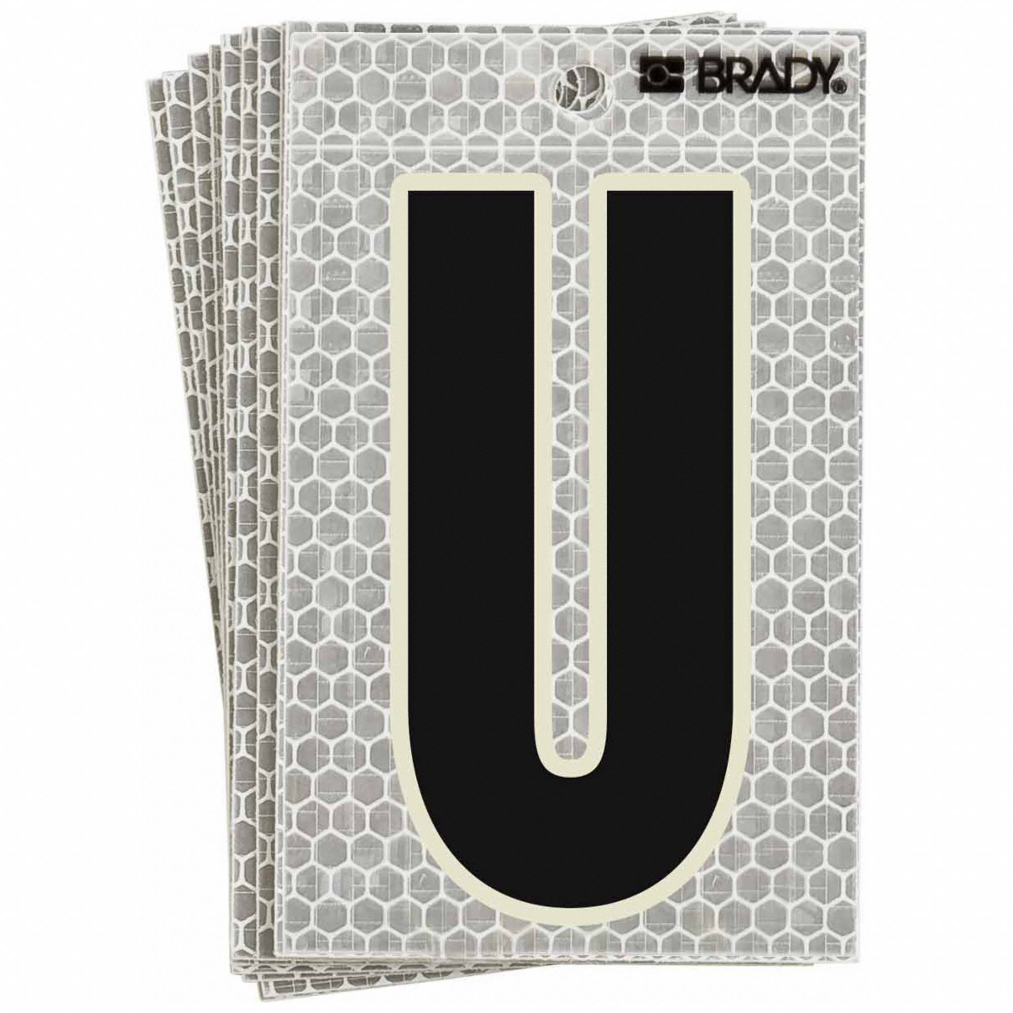 Letter Label: 3 in Character Ht, Indoor/Outdoor, High Intensity Prismatic Retroreflective, U, 10 PK