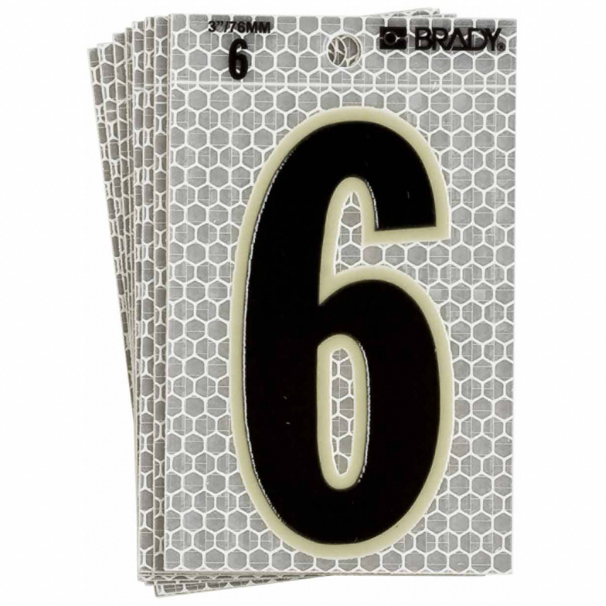 Number Label: 3 in Character Ht, Indoor/Outdoor, High Intensity Prismatic Retroreflective, 10 PK