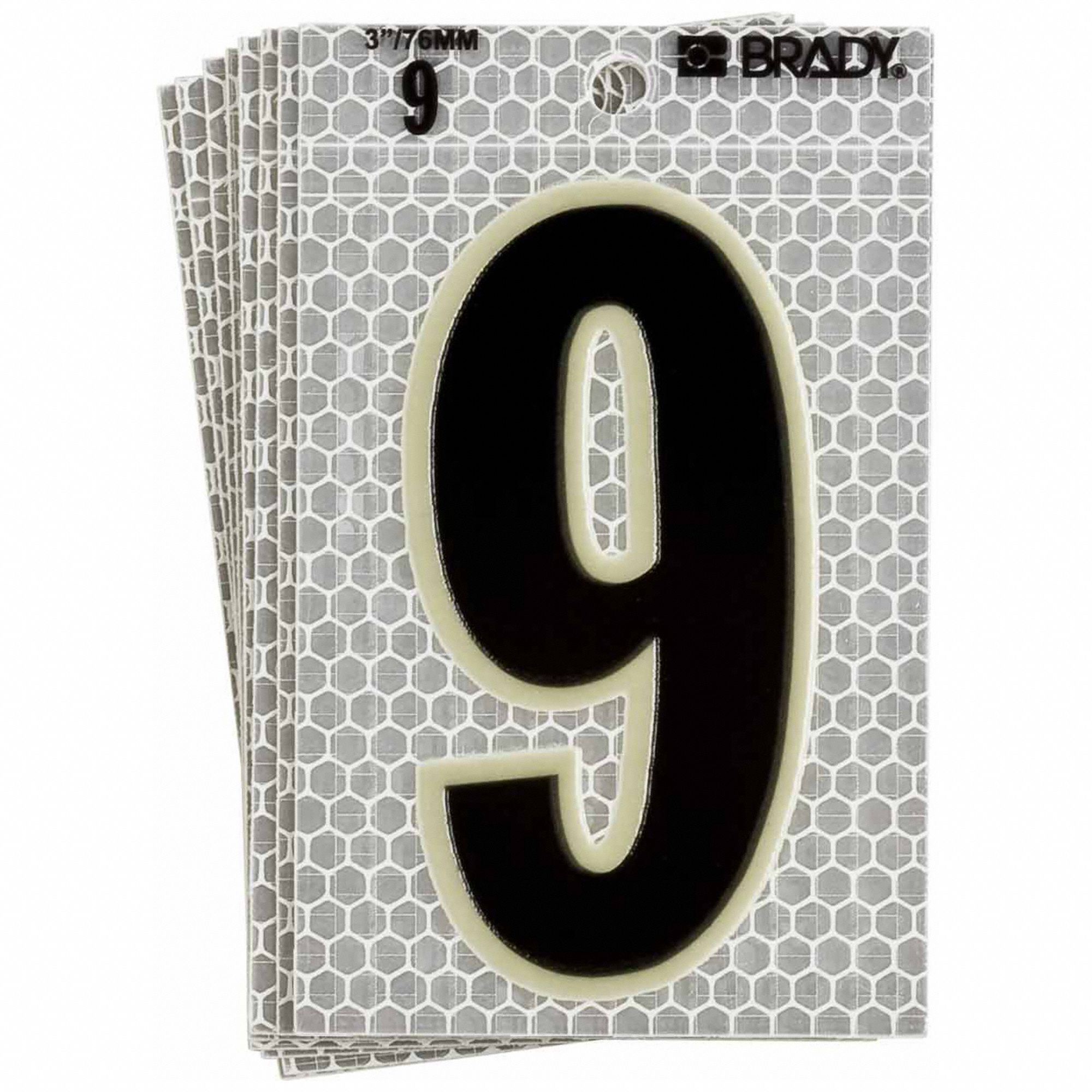 Number Label: 3 in Character Ht, Indoor/Outdoor, High Intensity Prismatic Retroreflective, 10 PK