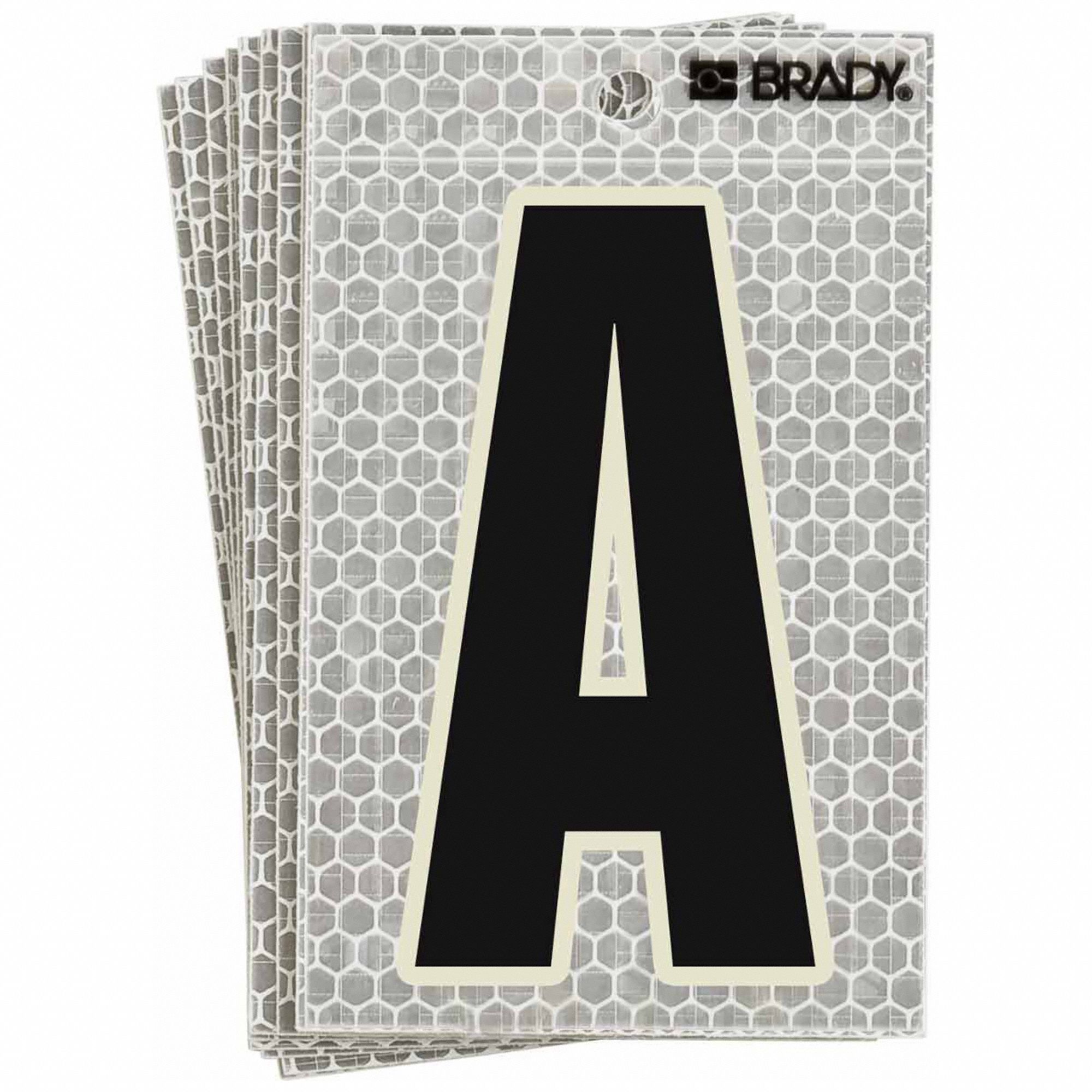 Letter Label: 3 in Character Ht, Indoor/Outdoor, High Intensity Prismatic Retroreflective, A, 10 PK