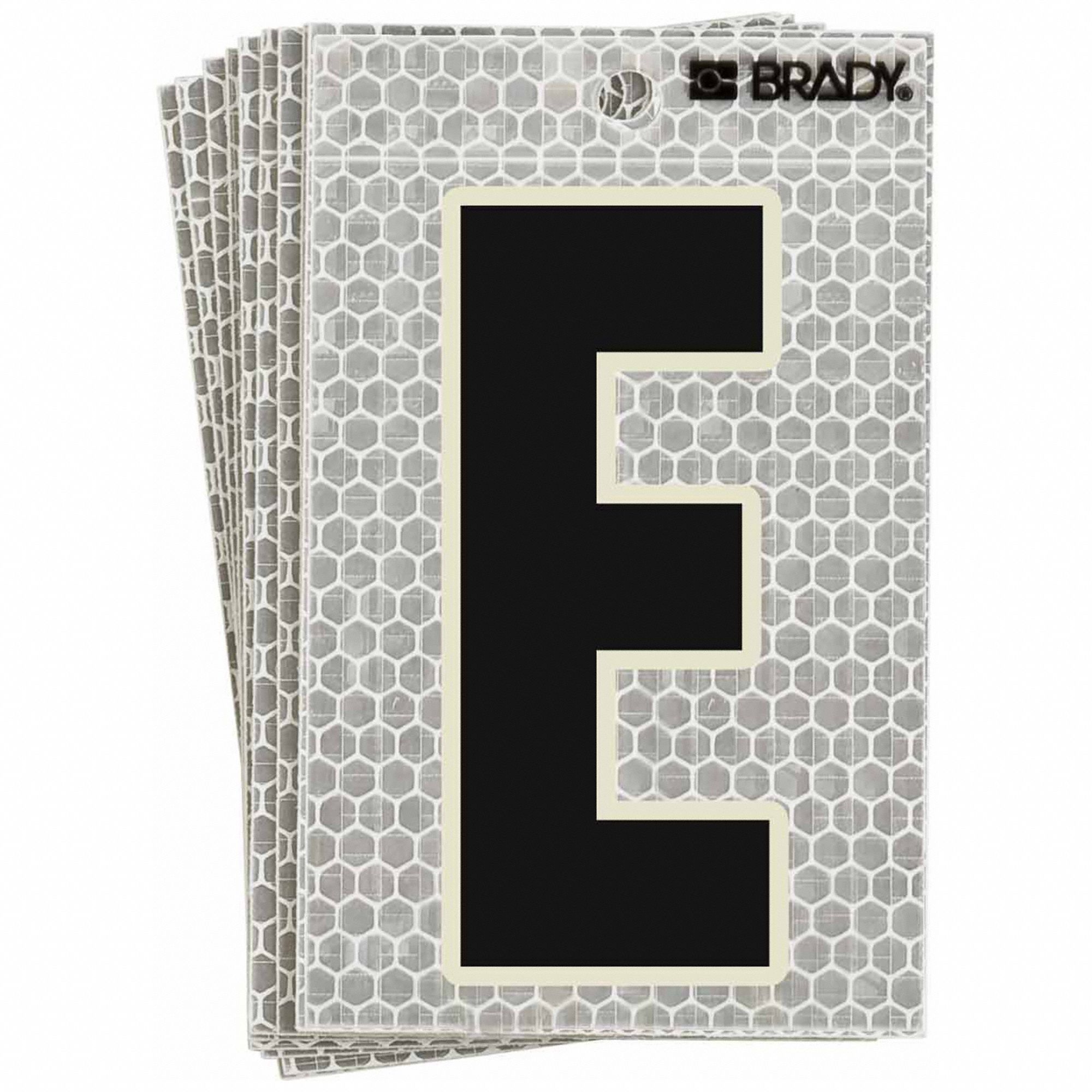 Letter Label: 3 in Character Ht, Indoor/Outdoor, High Intensity Prismatic Retroreflective, E, 10 PK