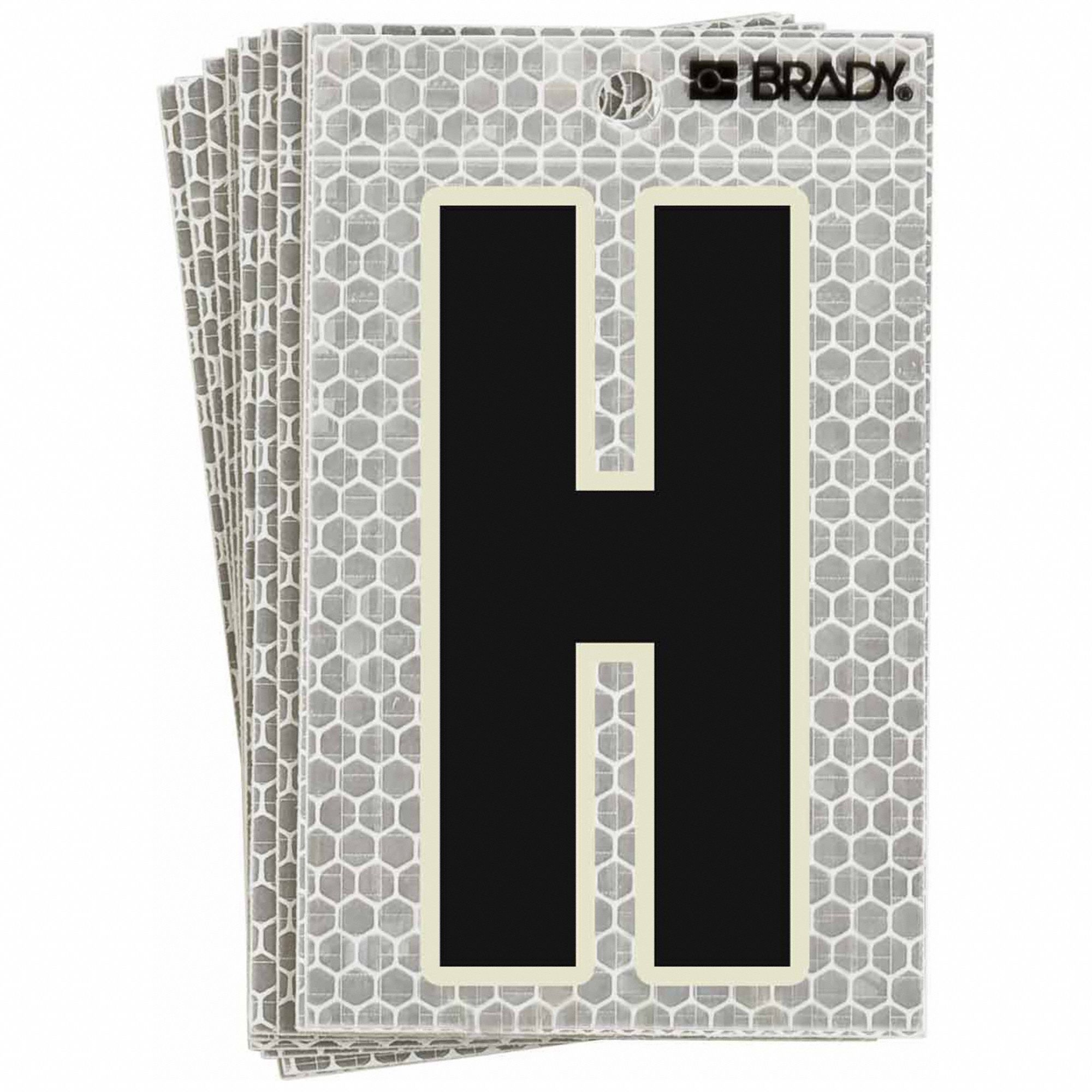 Letter Label: 3 in Character Ht, Indoor/Outdoor, High Intensity Prismatic Retroreflective, H, 10 PK