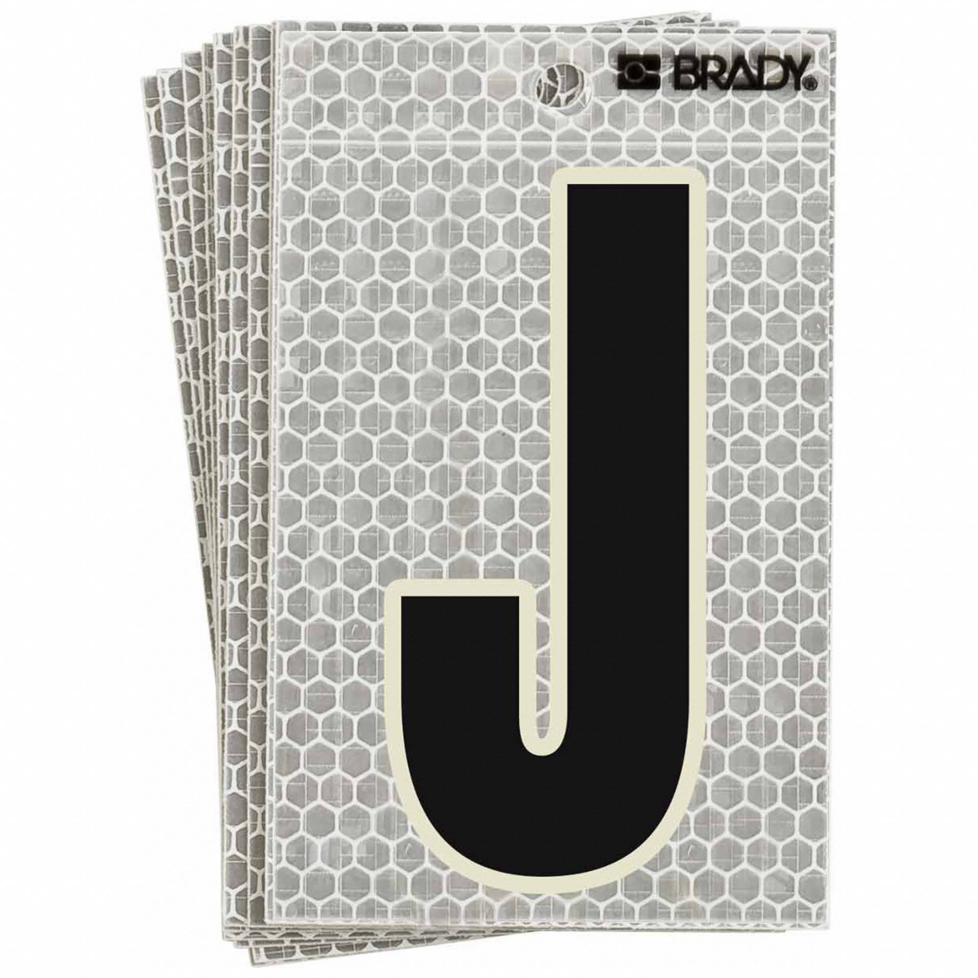 Letter Label: 3 in Character Ht, Indoor/Outdoor, High Intensity Prismatic Retroreflective, J, 10 PK