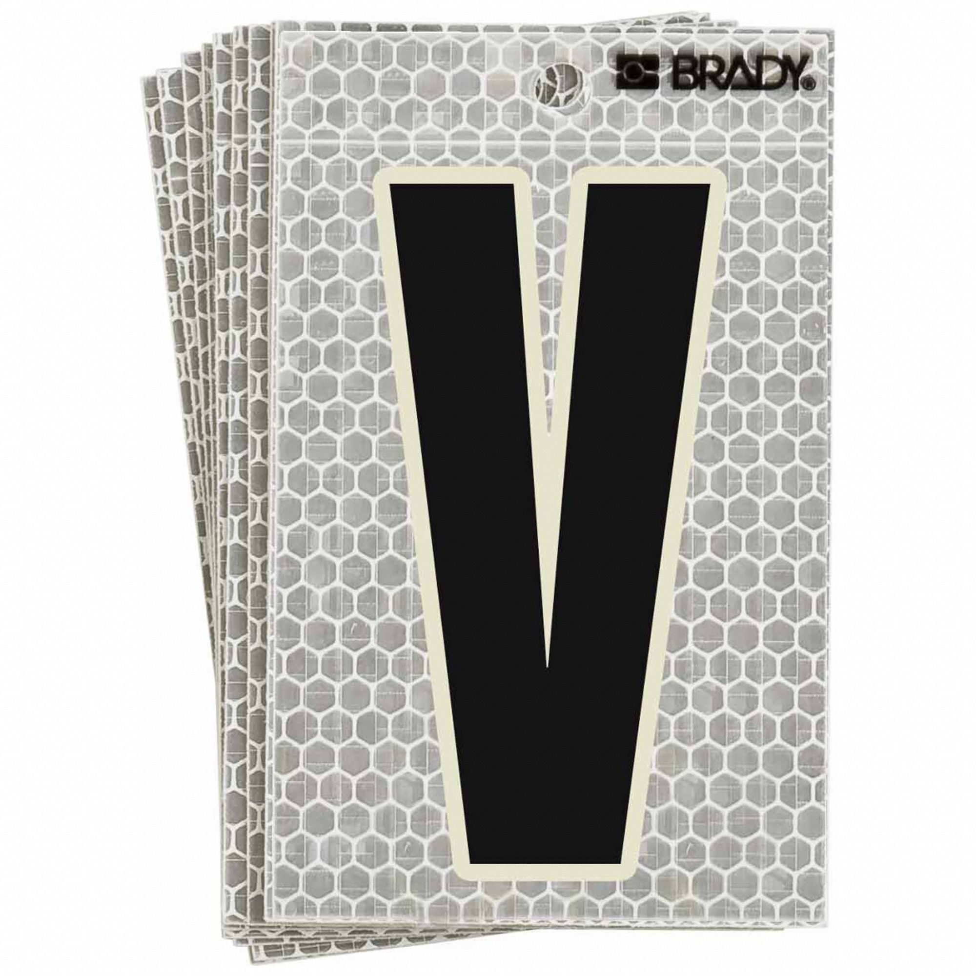 Letter Label: 3 in Character Ht, Indoor/Outdoor, High Intensity Prismatic Retroreflective, V, 10 PK