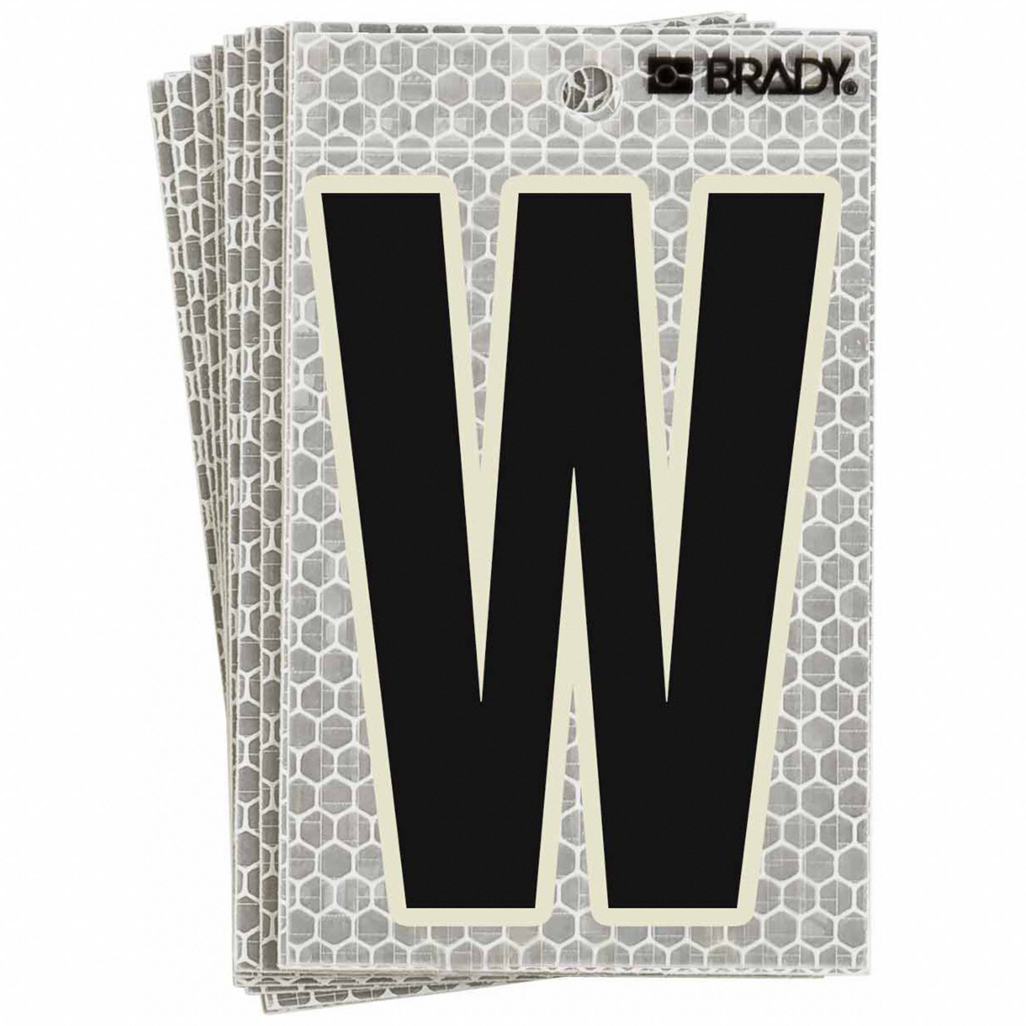 Letter Label: 3 in Character Ht, Indoor/Outdoor, High Intensity Prismatic Retroreflective, W, 10 PK